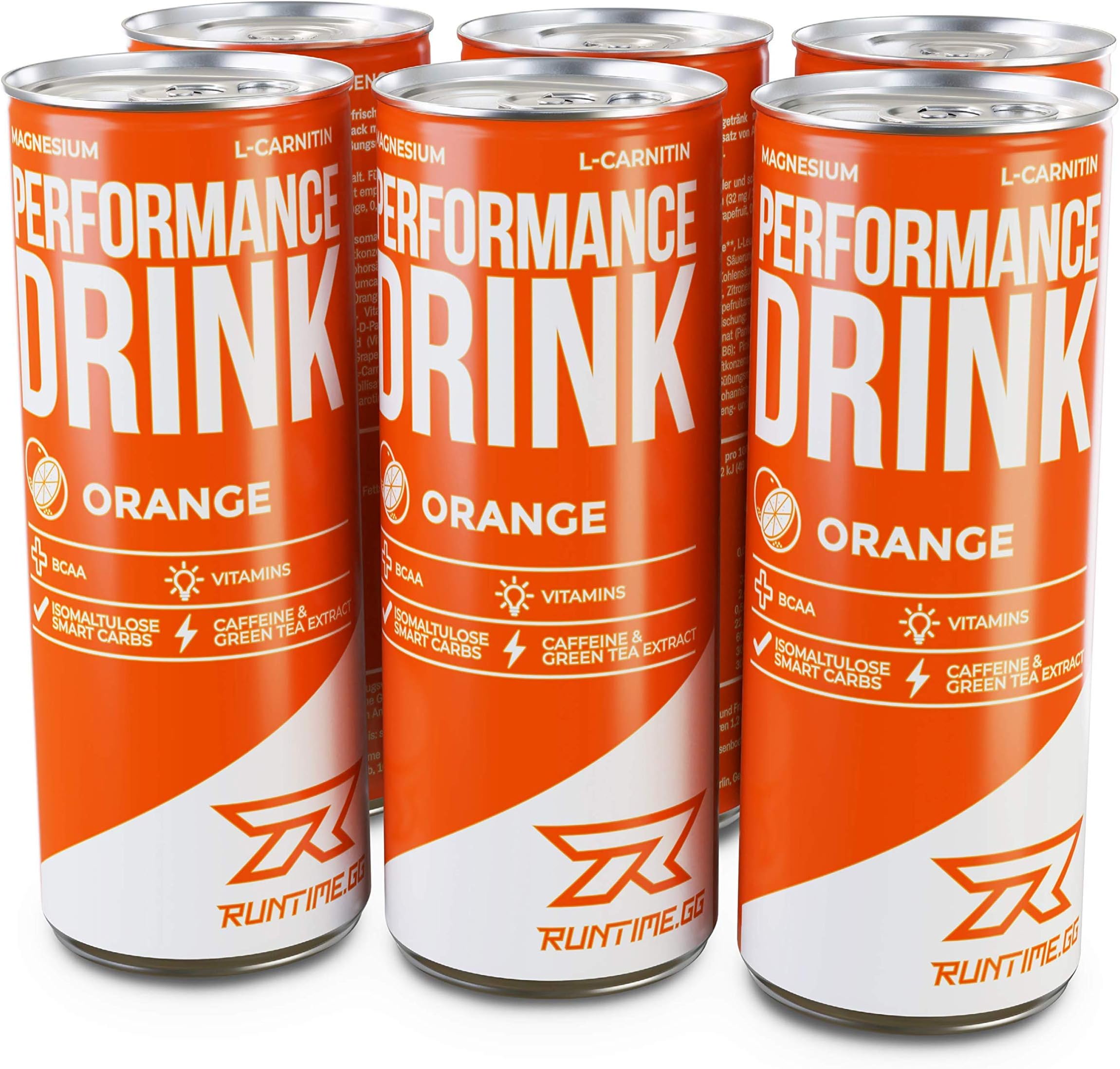 Runtime BCAA Drink for Energy & Concentration, Caffeine, Amino Acids, 6x250ml Orange