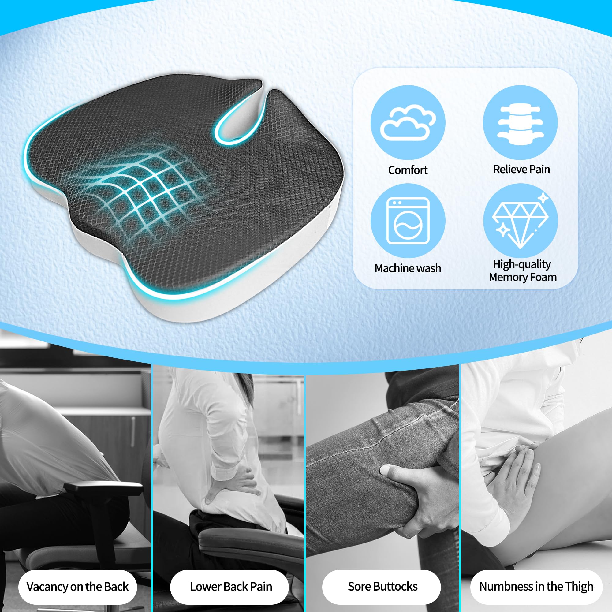 LALOSHI Car Seat Cushion,U-Shaped Memory Foam Seat Cushion For