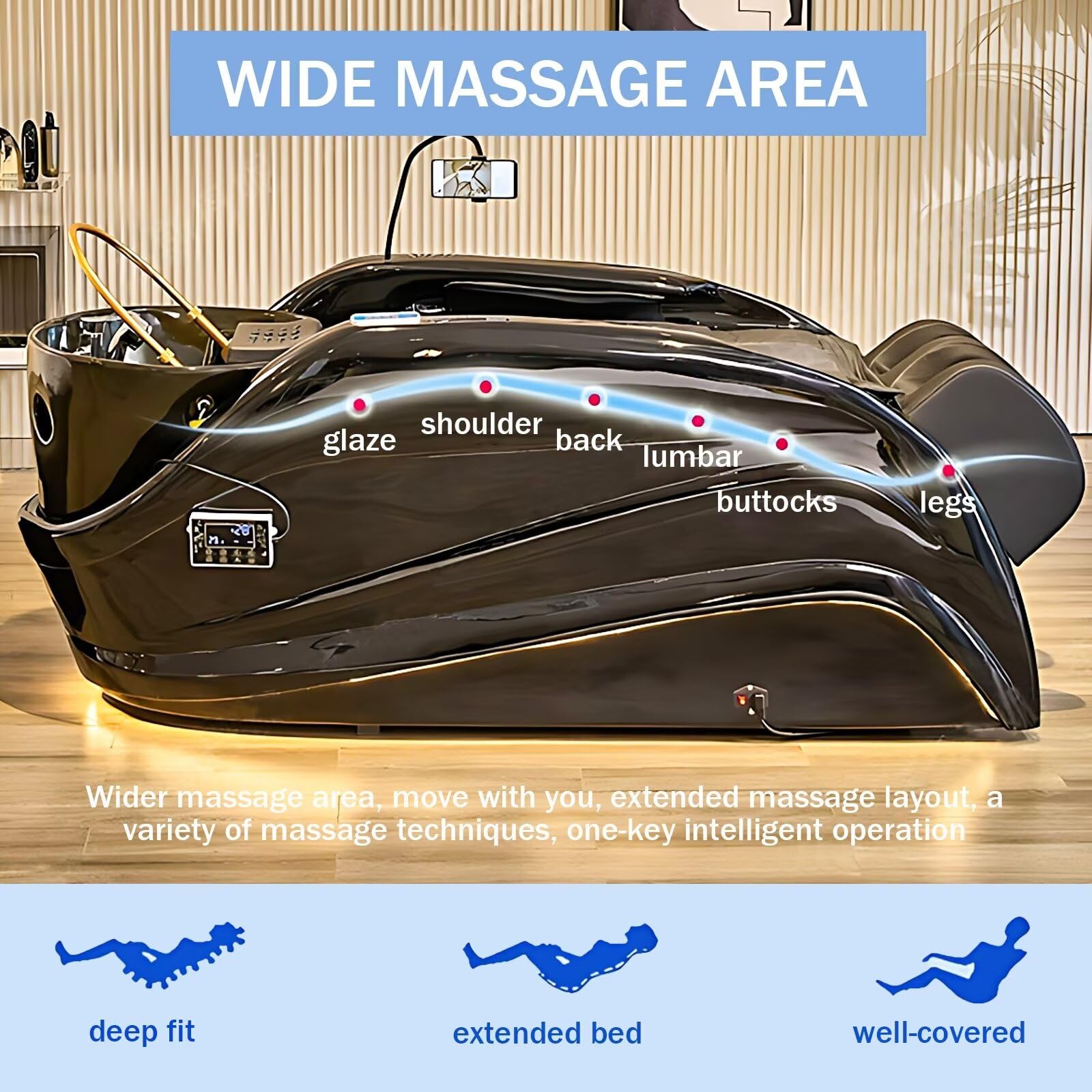 Łóżeczko do masażu, łóżko szamponowe z modnym wzorem stereo i sprzętem do spa i łóżeczkiem do szamponu spa z pełnym masażem ciała, obiegiem wody i fumigacją.