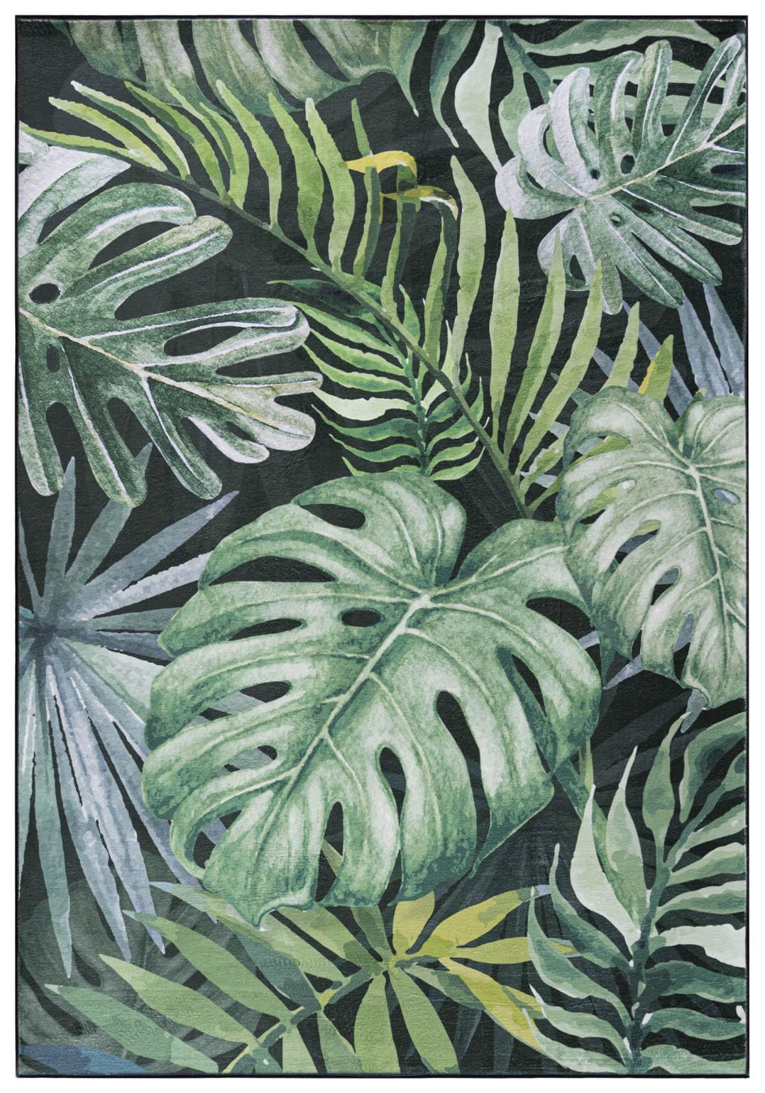 Mazovia Tappeto moderno, motivo Monstera, lavabile, antiscivolo, pelo corto, morbido, soggiorno, riscaldamento a pavimento, verde, 120 x 170 cm