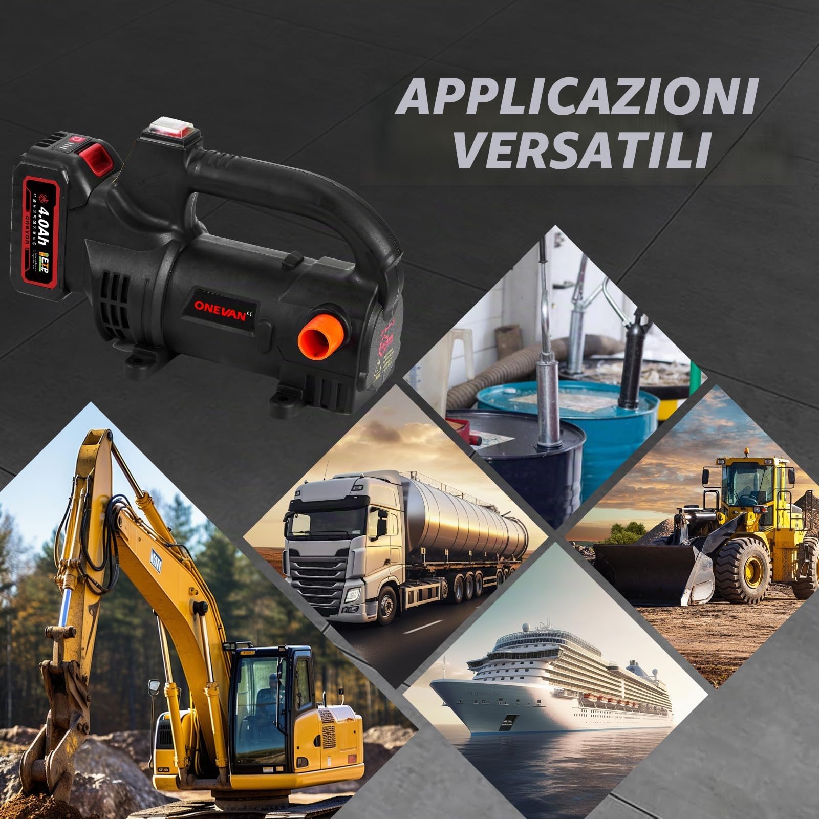 ONEVAN Pompa diesel a batteria con batteria da 4000 mAh e caricabatterie, 40 l/min, pompa ad olio elettrica portatile senza fili, universale per camion e barca