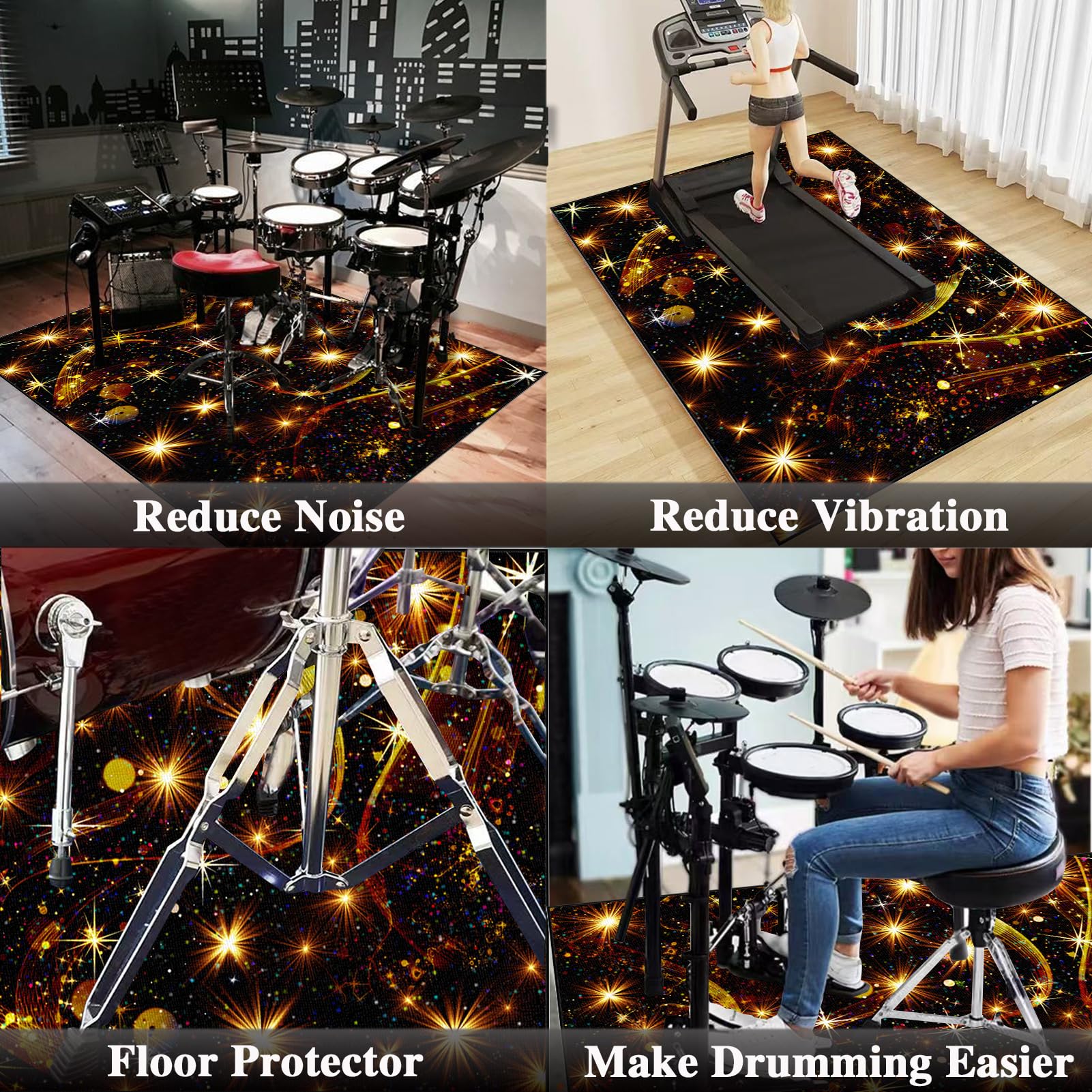 Drum Teppich Trommel Teppich Schlagzeugteppich Schallschutz Akustik Schlagzeug Teppich Professionelles rechteckiges Elektronisches Jazz Schlagzeug Kit Drumteppich für Studio, Wohnung 200 x 160 cm