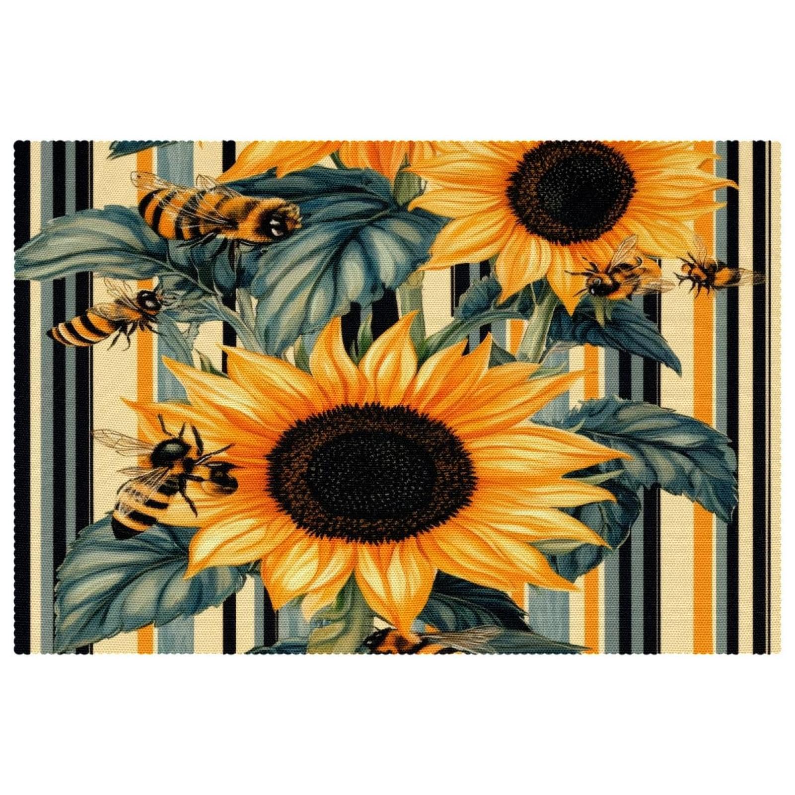 Sets de table abeilles et tournesols lot de 6 pièces rayées 30x45 cm lavables