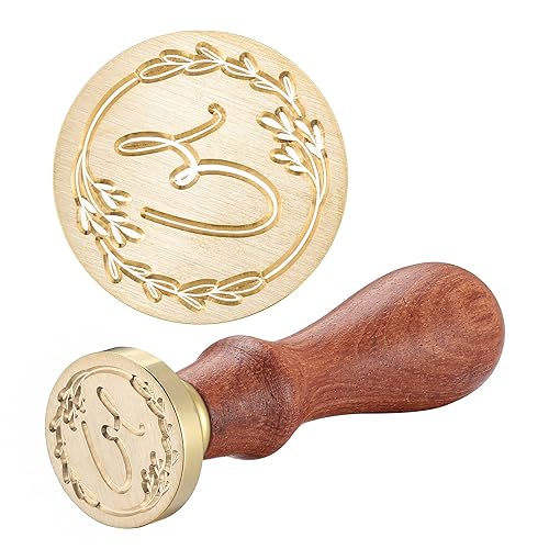Miniatura 2 de Yoption Sello de cera con letra E escrita a mano, alfabeto inicial vintage con sello de cera de sellado de rama de olivo