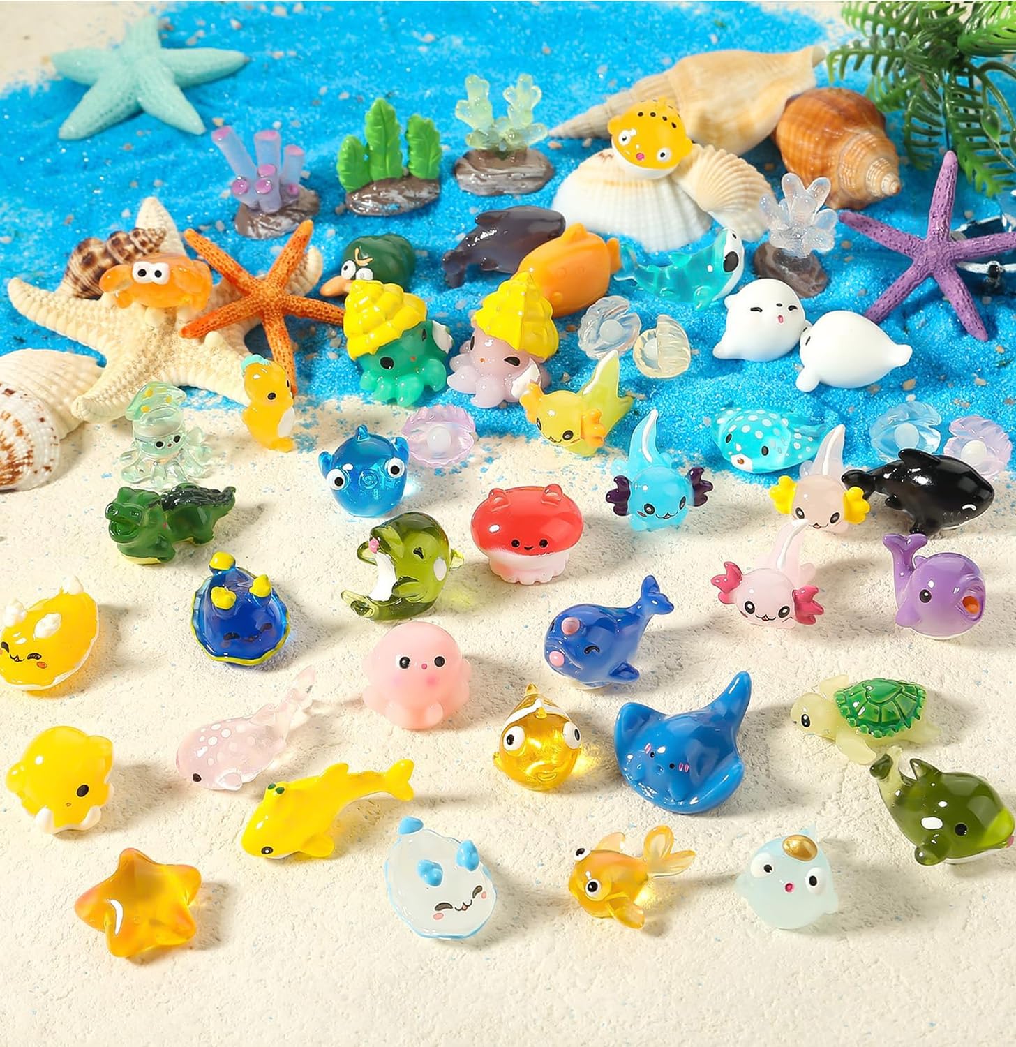 dsooldre 48pcs Mini Ocean Resin Animals Tiny Sea Animals Figurines Marine Miniature Plastic Aquarium Ornaments Decorations for DIY Fish Tank Potted