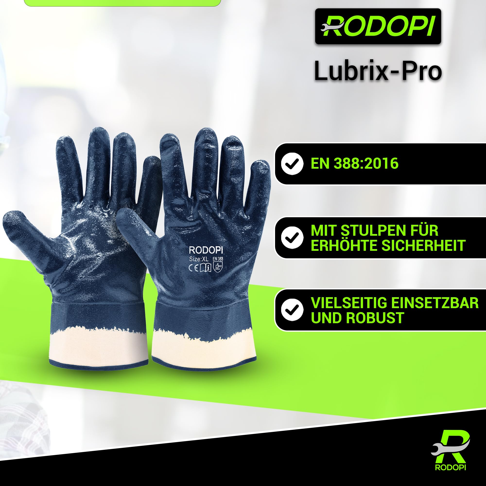 RODOPI Arbeitshandschuhe Lubrix-Pro Nitril vollbeschichtet Gummihandschuhe für Herren und Damen Nitrilhandschuhe Ölresistent Handschuhe Gartenhandschuhe