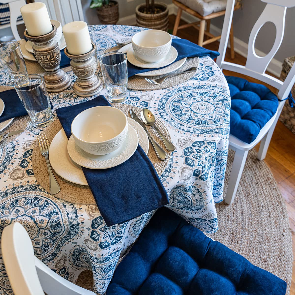 Barnett Home Decor Microsuede Royal Blue Dining Chair Pad with Ties - 16.5 x 18 Size Medium - Latex Foam Fill Cushion, Reversible, Machine Washable - Microfiber Ultrasuede