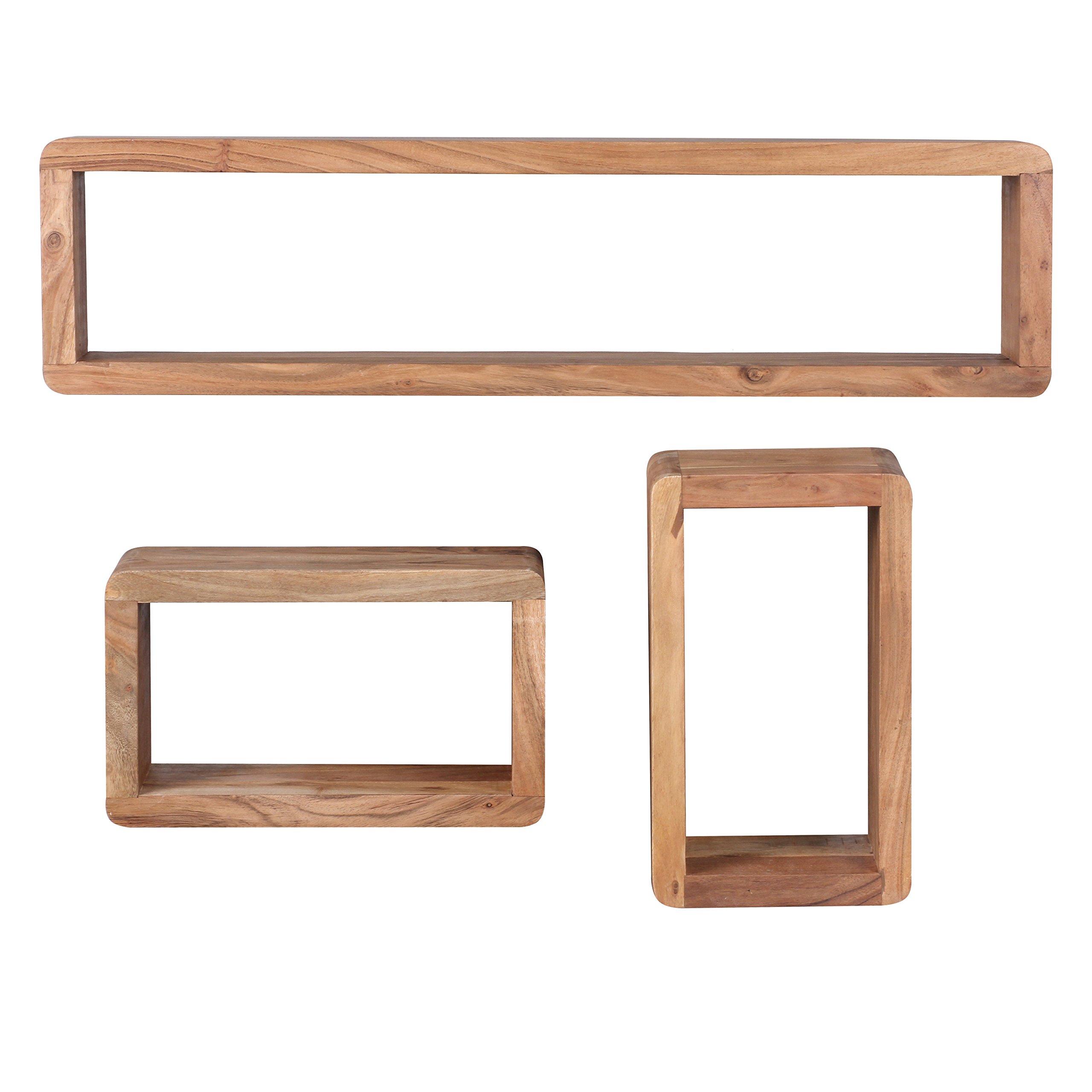 Wohnling Design Wandregal 3er Set BOHA Massiv Holzregale Akazie Landhausstil, Rustikales Wandregal-Set Holz, Hängeregal Viereckig Echtholz, Wand-Regale, Hängend Würfel, Regal Wandkästen Eckig Küche, Haushalt & Wohnen