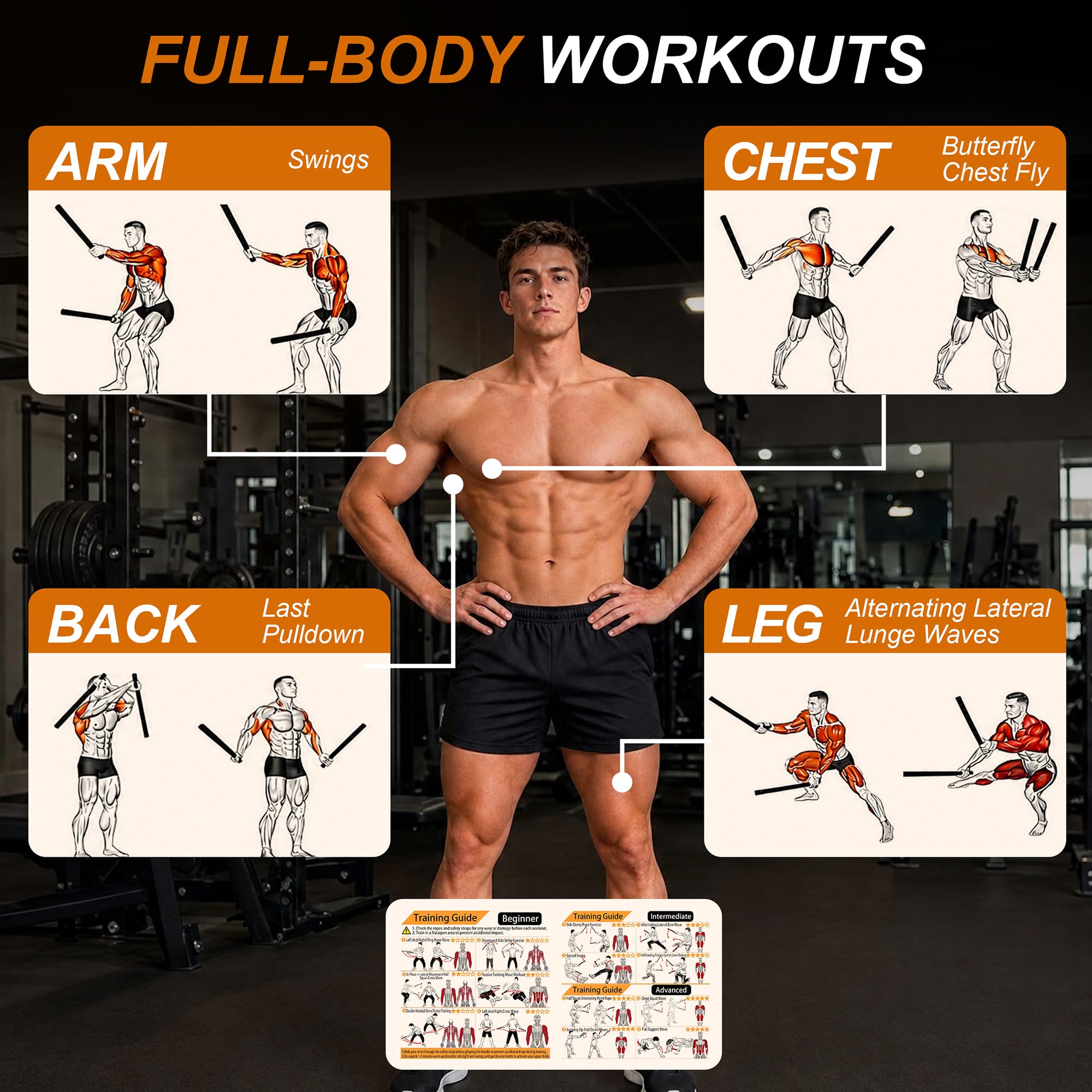 Corde da combattimento senza fili, corda da allenamento ponderata per palestra domestica, attrezzatura per allenamento di resistenza regolabile per HIIT, cardio, core e fitness per tutto il