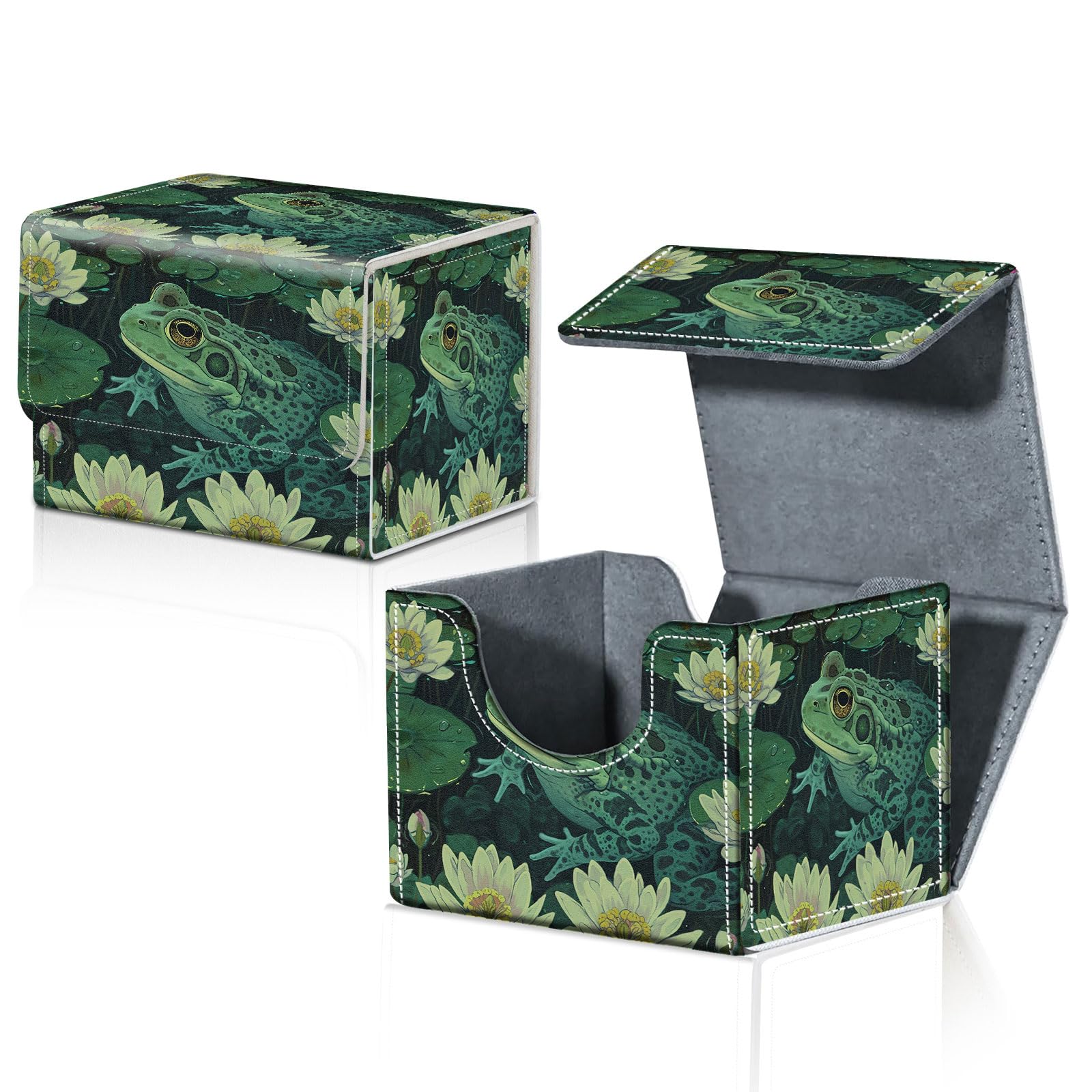CAPAUNVDA Card Deck Box for MTG Trading Cards with Magnetic Closure,Premium Card Storage Box Case Cover for TCG CCG Magic Cards,Green Frog Lotus
