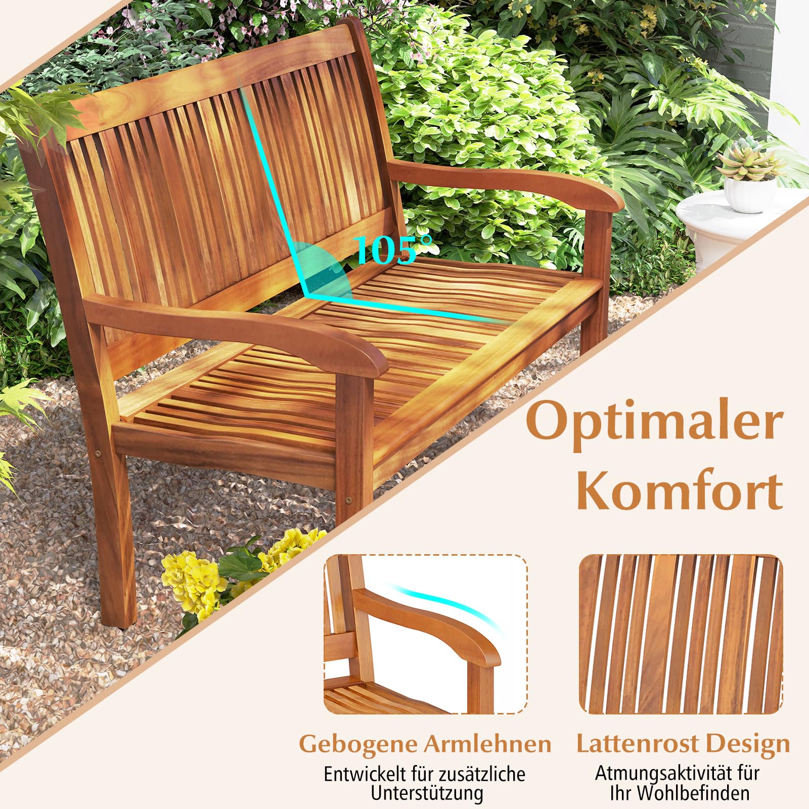 COSTWAY Tuinbank, weerbestendig, 2-zitsbank, zonder rugleuning, houten COSTWAY Tuinbank, weerbestendig, 2-zitsbank, zonder rugleuning, houten