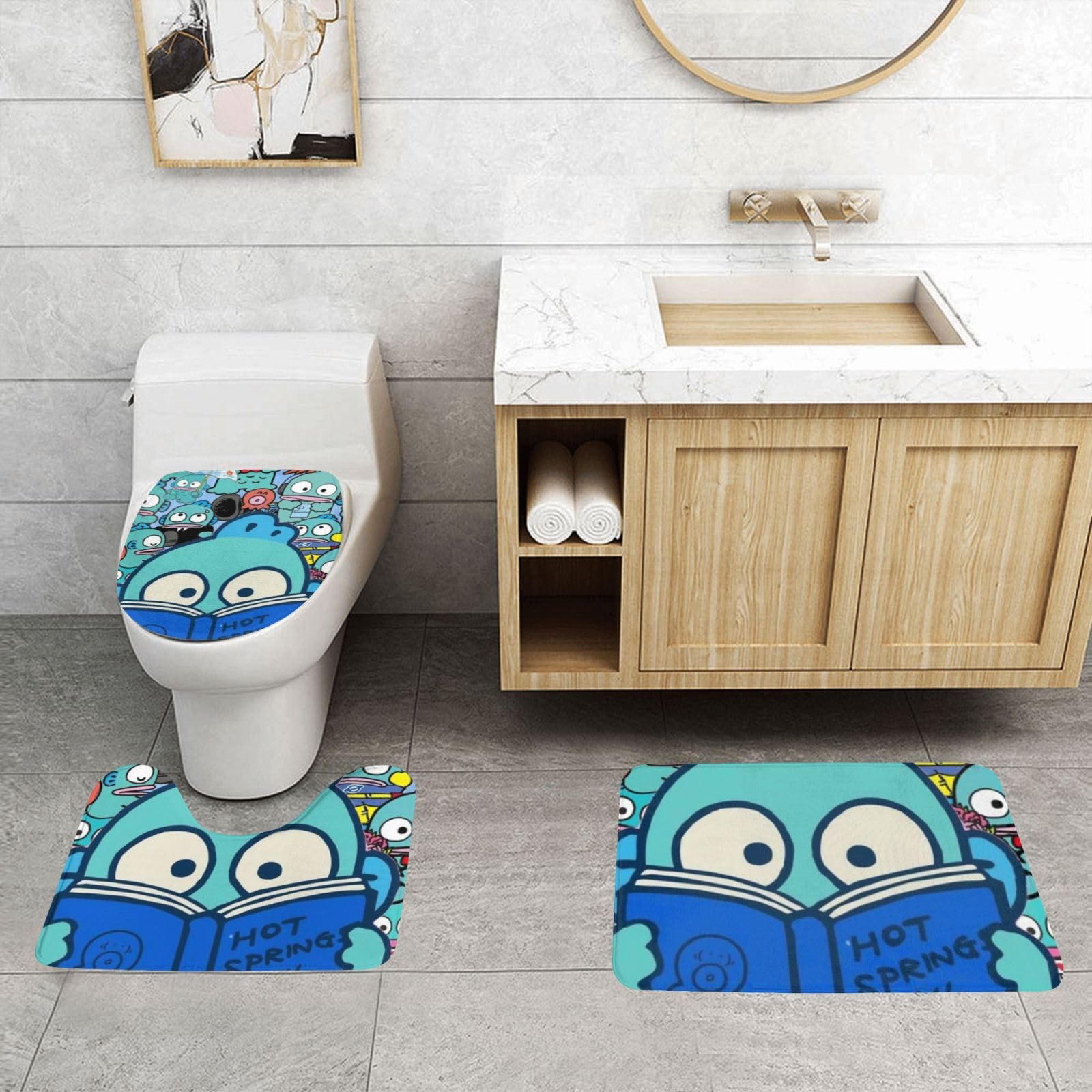 Amazon｜ハンギョドン (1) 3点セット トイレマット フタカバー 便座