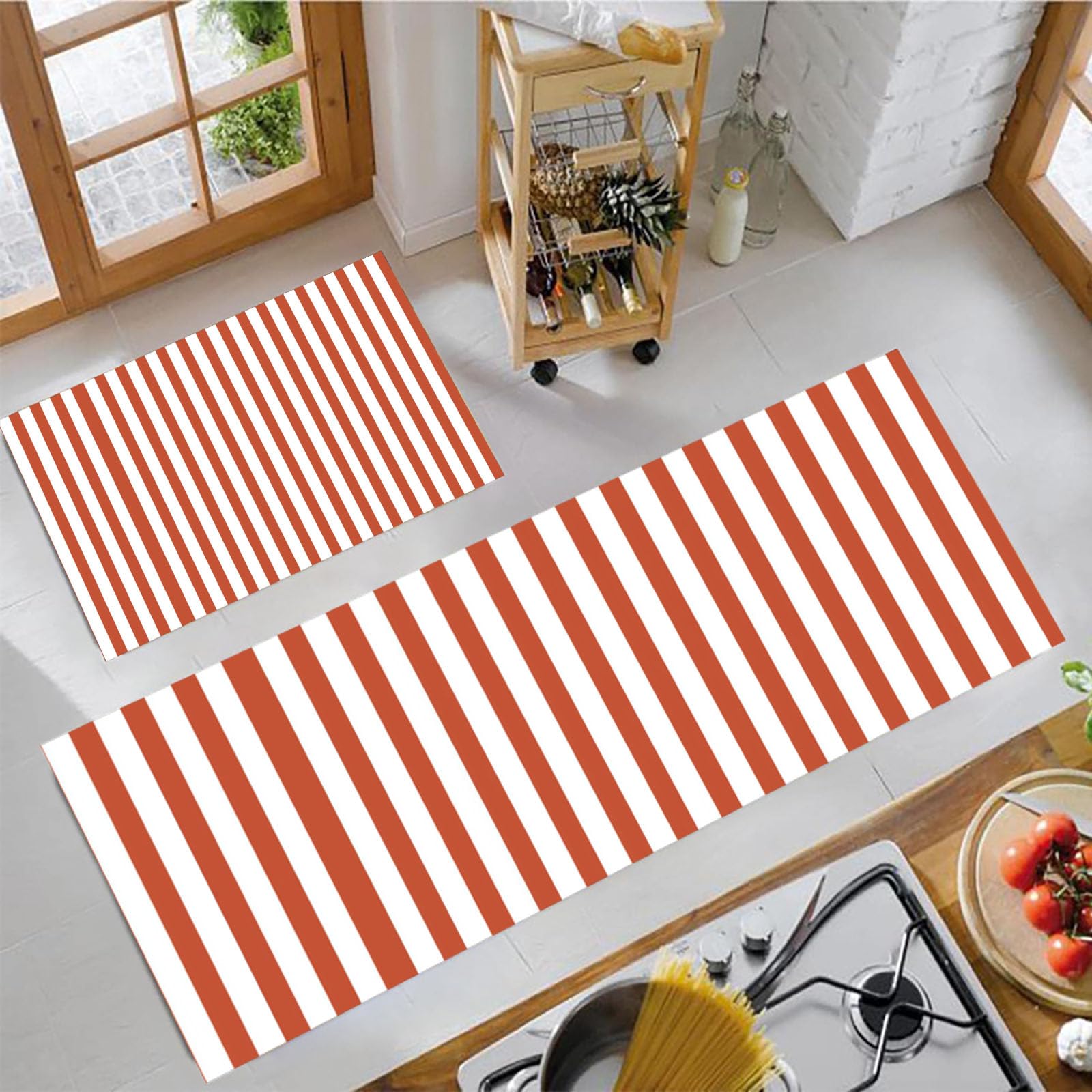 Tapetes de cocina antideslizantes y lavables de 50x80 y 50x150cm con estampado geométrico terracota