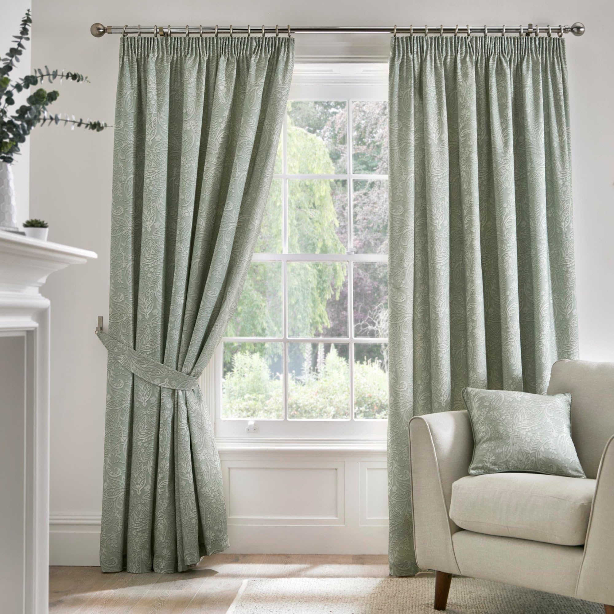 Dreams & Drapes Aveline Pencil Pleat Curtains - 100% Cotton - Green - 167cm x 137cm