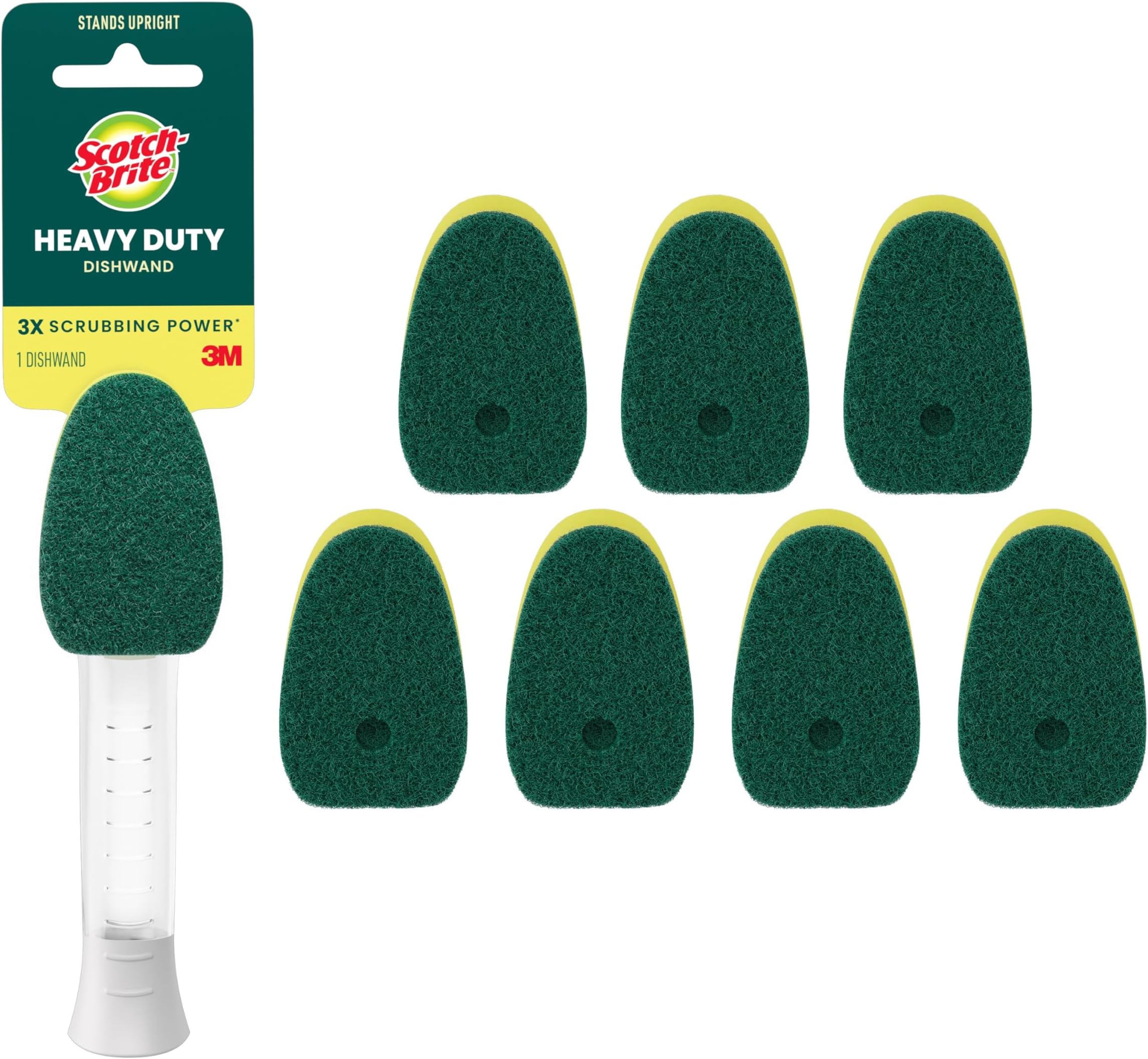Heavy Duty Dishwand Kit, Includes 1 Wand & 7 Refill Pads, Keep Hands Out of the Mess