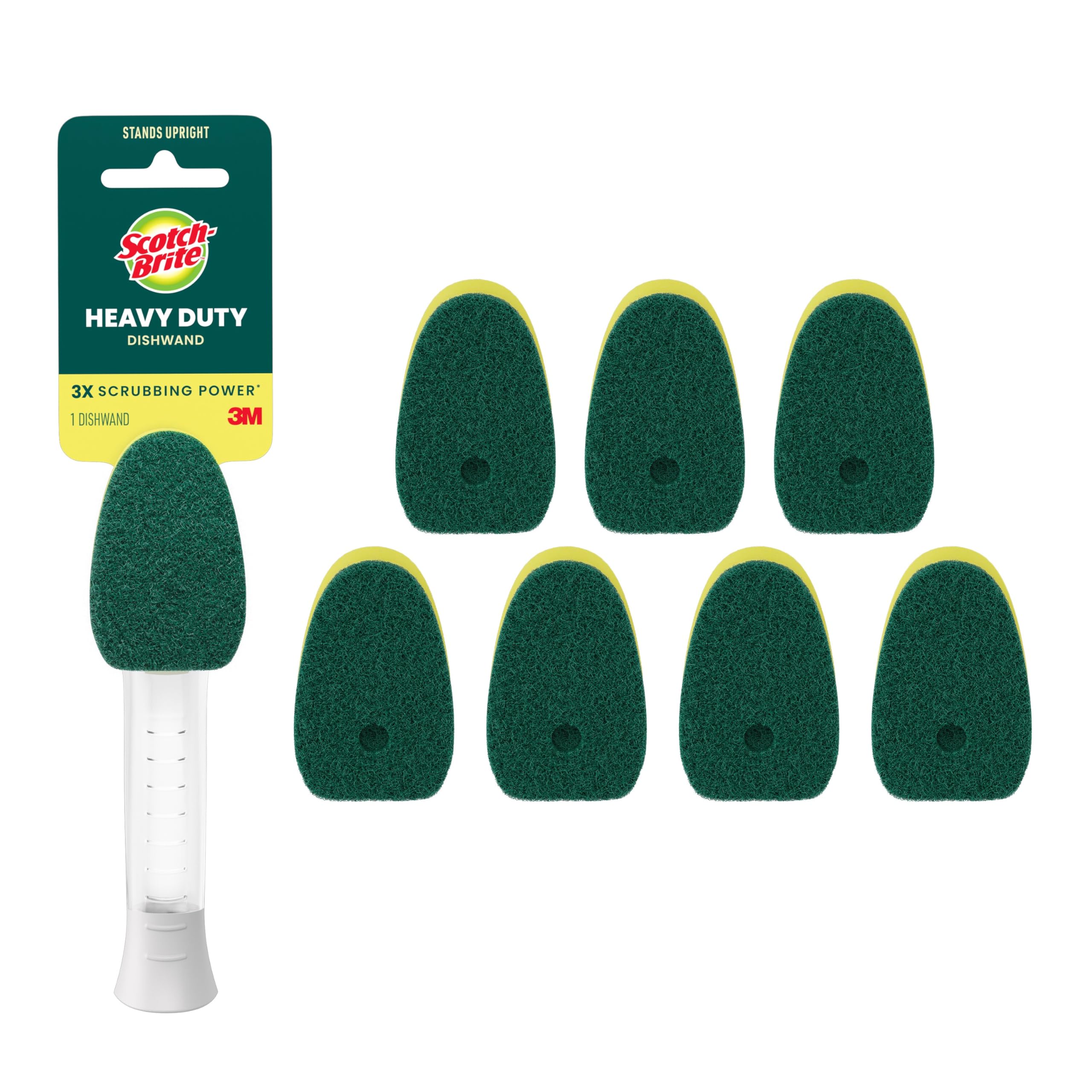 Scotch-Brite Heavy Duty Dishwand Kit, Includes 1 Wand & 8 Refill Pads, Keep Hands Out of the Mess