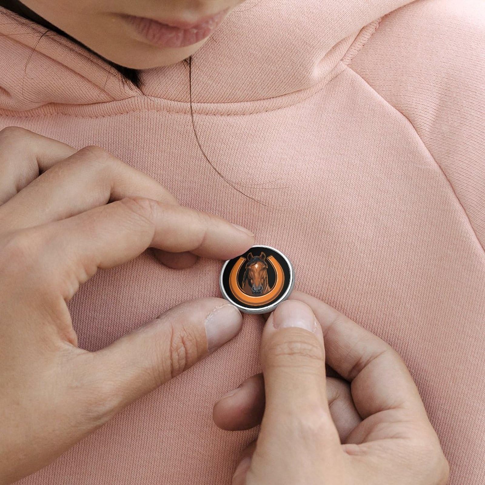 Horse And Horseshoes Round Lapel Pin Button Brooch Pins Badge for Clothing Jewelry Accessories — view 6
