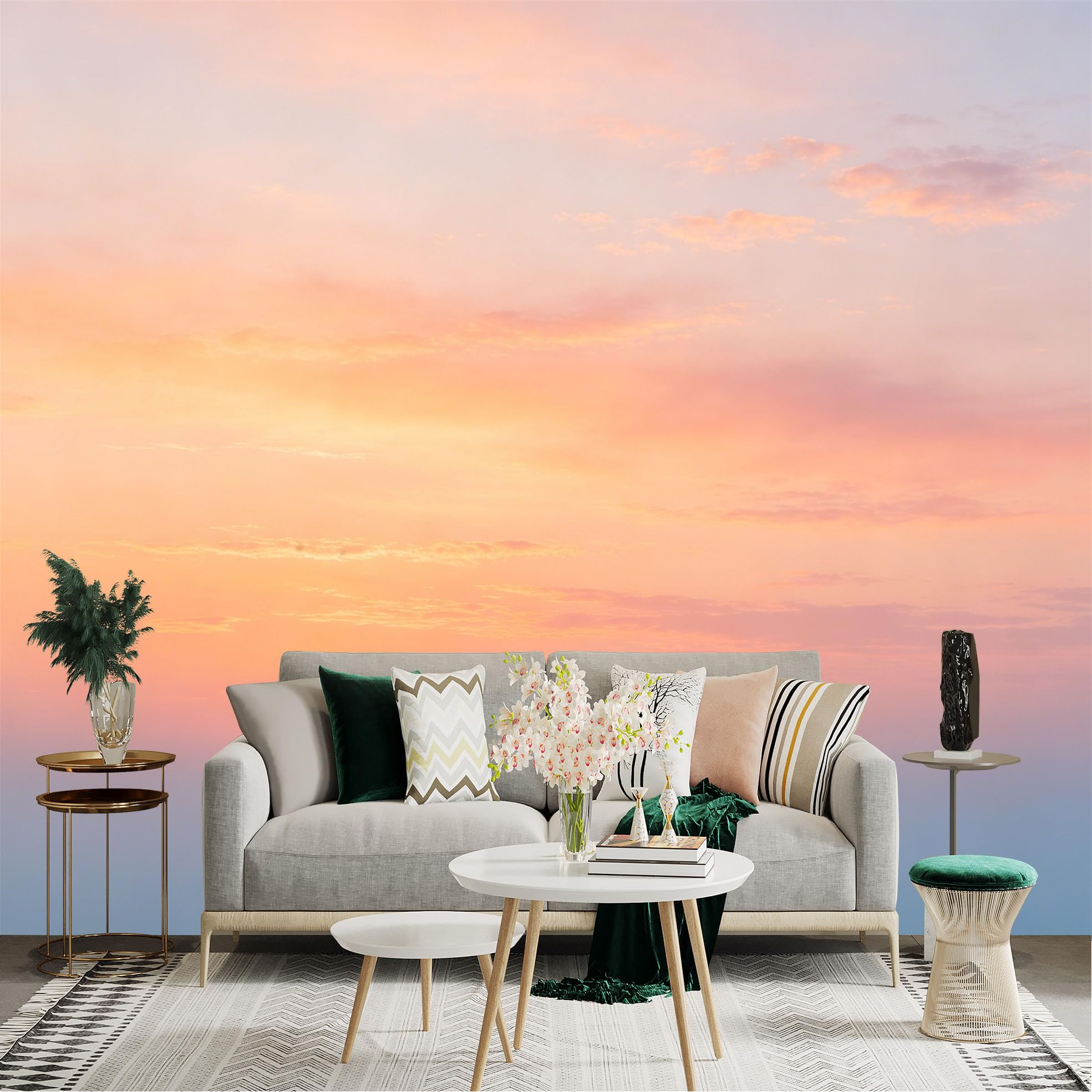 Lnzczhyre Dbh260521489 Custom Size Wall Sticker Mural， Soft Pastel Sunset Clouds， Dreamy Peach Sky， Gradient Atmosphere， For Wall Decoration， Peelandstick Wall Decals.