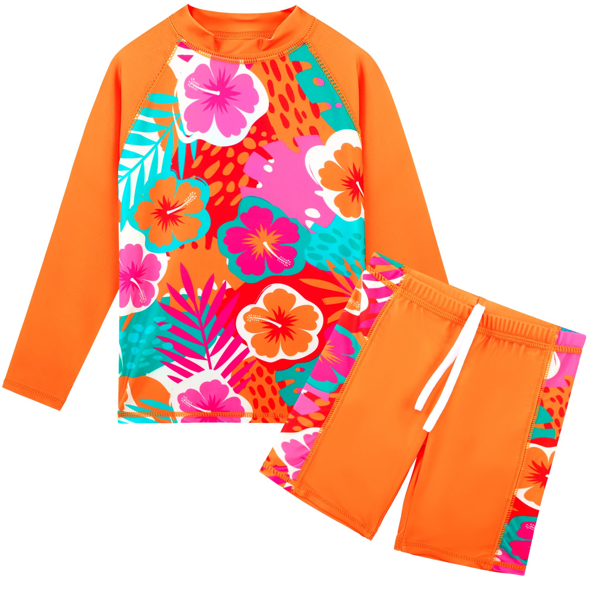 HUAANIUE Filles Enfants Maillot de Bain 2 Pièces Enfants Filles Plage Combinaison de Bain à Manches Courtes 2-12 Ans