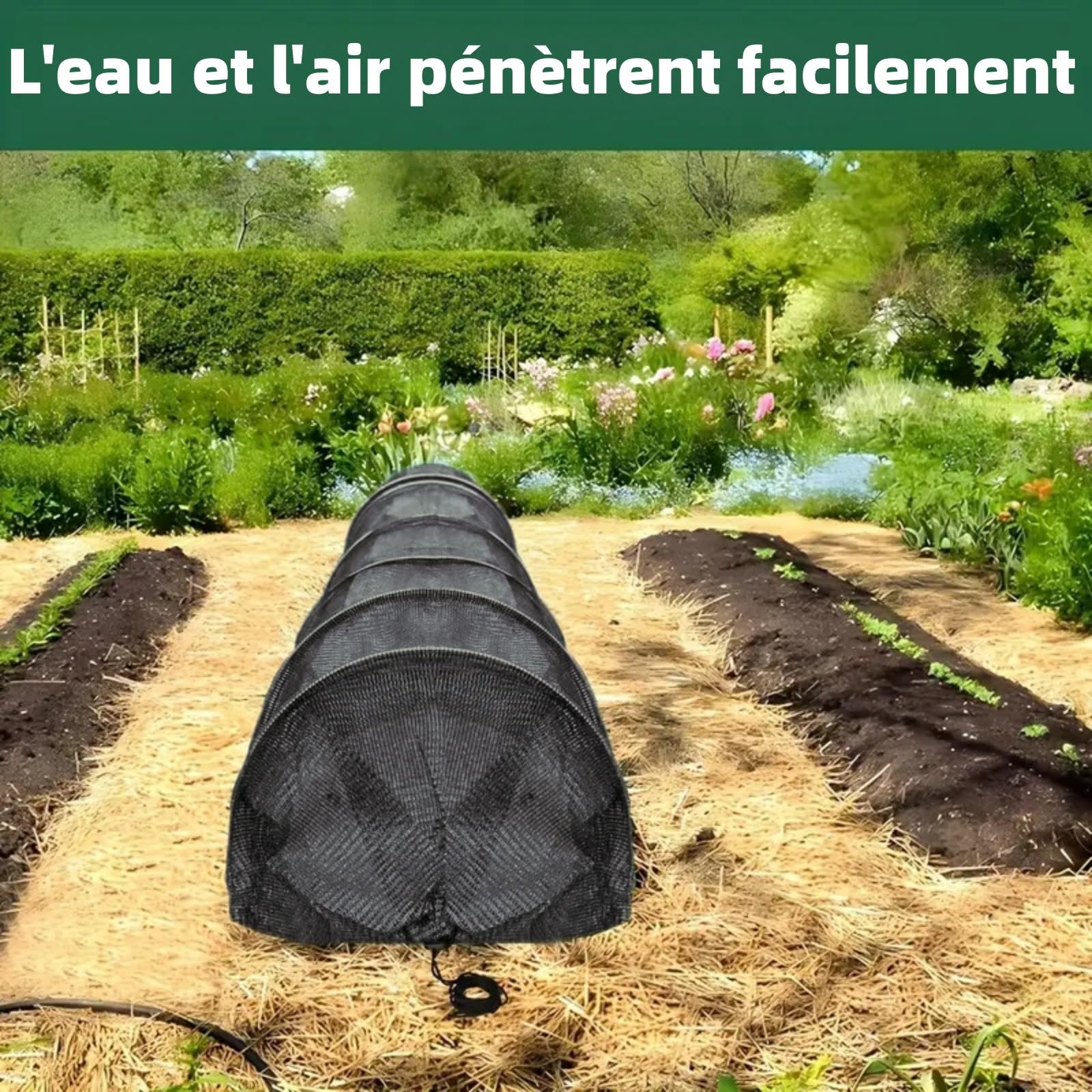 Générique Tunnel de Plantation agricole 300 x 45 x 45 cm en Plastique Noir avec Filet pour Jardin Potager Protection Contre Le Gel Serre sans Support,Filet Tunnel Jardin Potager(3 PCS)