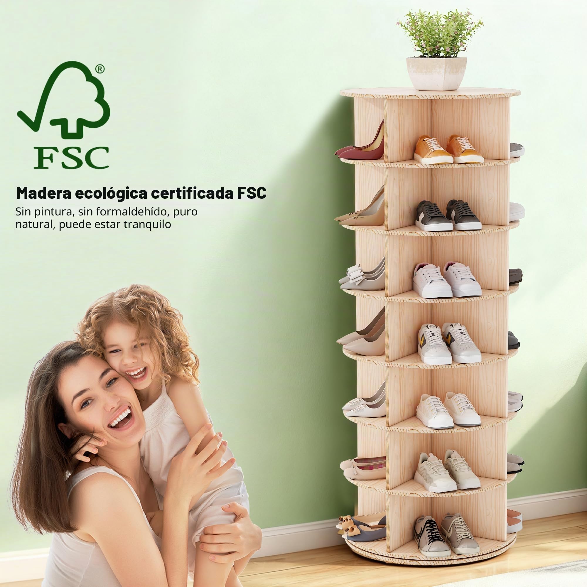 Zapatero giratorio con 7 niveles, organizador de zapatos multifuncional estrecho, giratorio 360, almacenamiento, bolso redondo vertical, organizador de zapatos Organi Sation