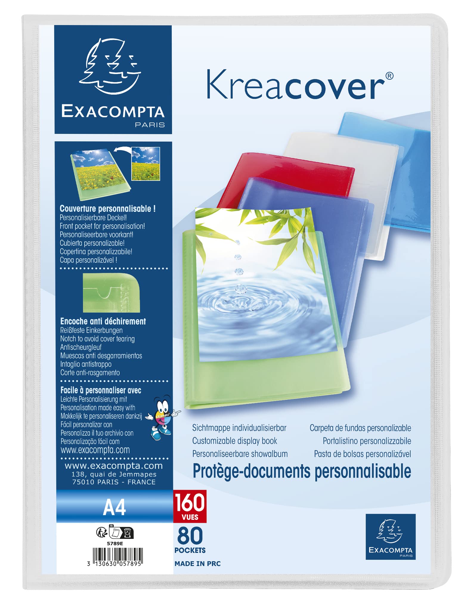 Exacompta Kreacover półsztywna książeczka ekspozycyjna PP, A4, 80 kieszeni - różne kolory, 8 sztuk