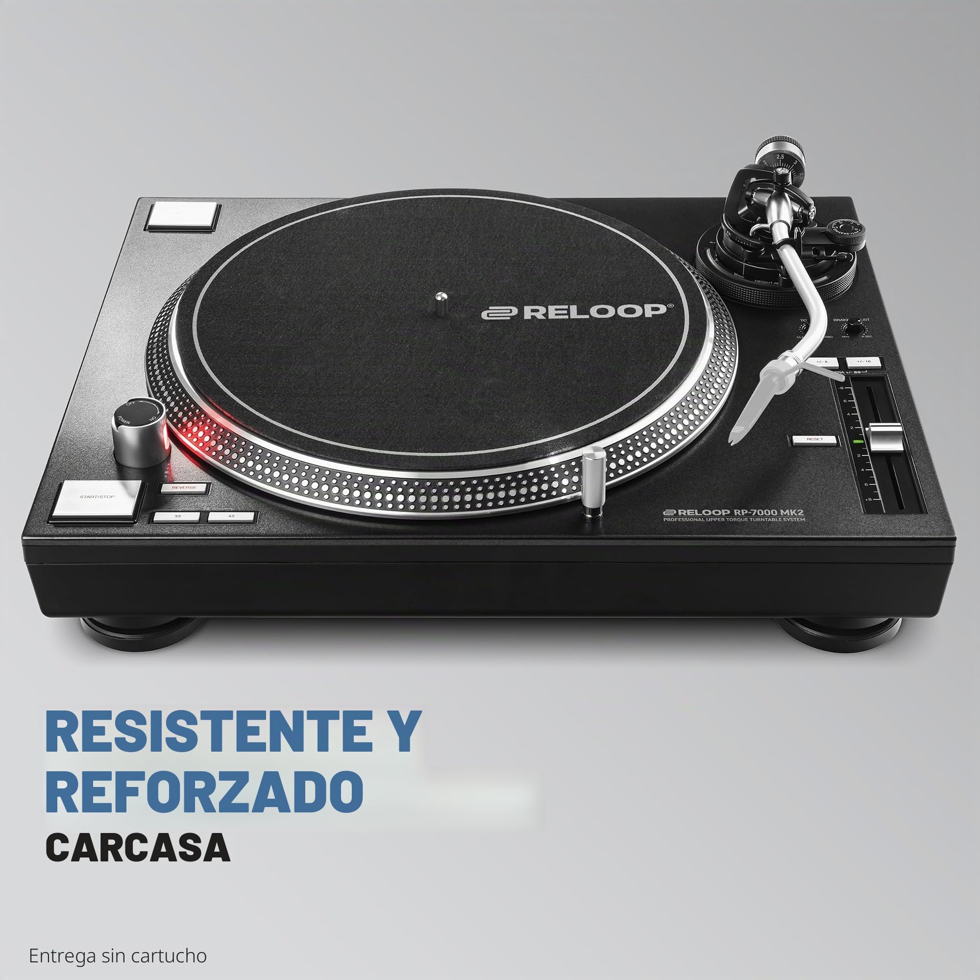 Reloop RP-7000 MK2 Profesional DJ Tirnable con Unidad Directa de Cuarzo de Torque Superior, Nueva Base de tonelada, altitud. (VTA) Brazo S-Sound Balanced estático (Silver Metallic)