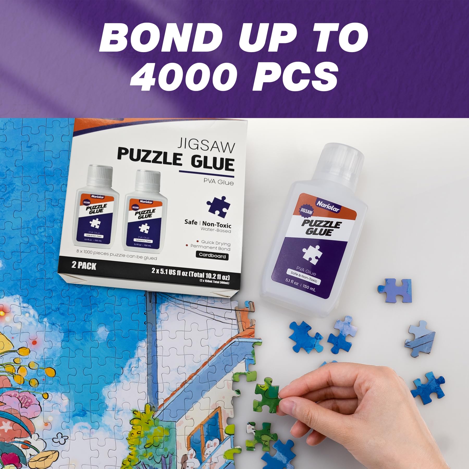 Nariolar 2 x colla trasparente per puzzle da 150 ml, con applicatore, adatta per fissare e appendere puzzle, confezione da 2