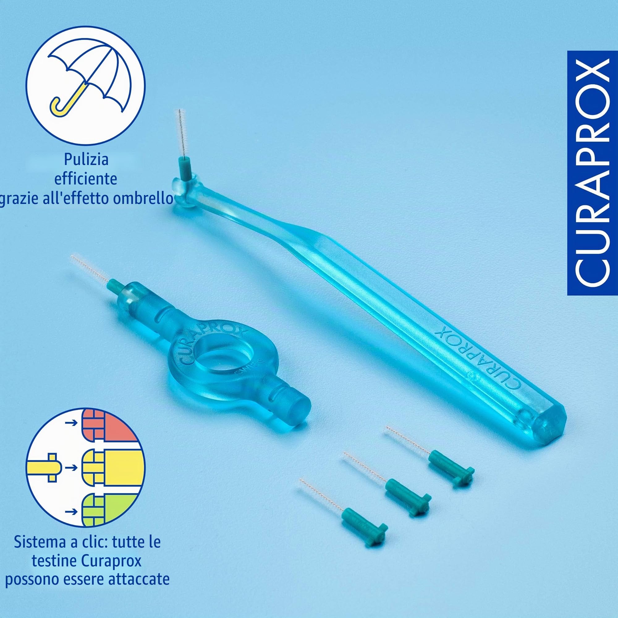 Curaprox Interdental Brush Set CPS 06 Prime Start/Starter Set con 5 spazzole / 2 diversi titolari/Turchese / 0.6 mm di diametro / 2.2 mm Efficacia/Swiss Made