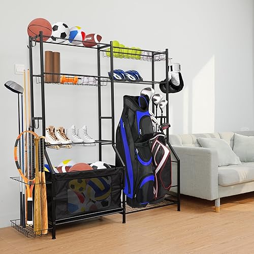 Miniatura 6 de Rengue Organizador de almacenamiento de bolsas de golf, soporte para bolsa de golf, organizador de equipo deportivo con bolsa de almacenamiento de