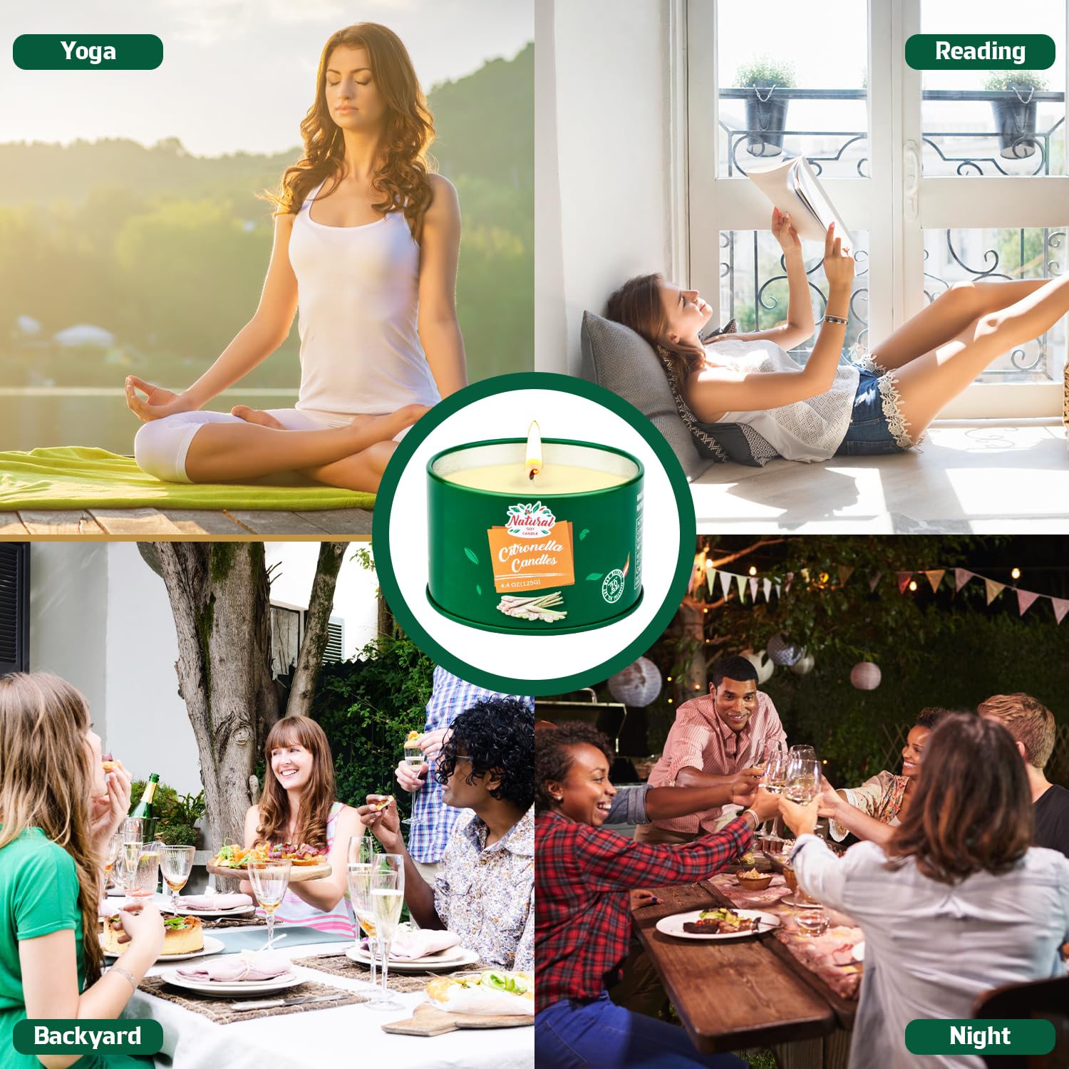 Velas de citronela para exteriores, 4 velas de citronela, para exteriores, 120 horas de combustión, vela de jardín, cera de soja natural, juego de velas aromáticas para camping, terraza, picnics