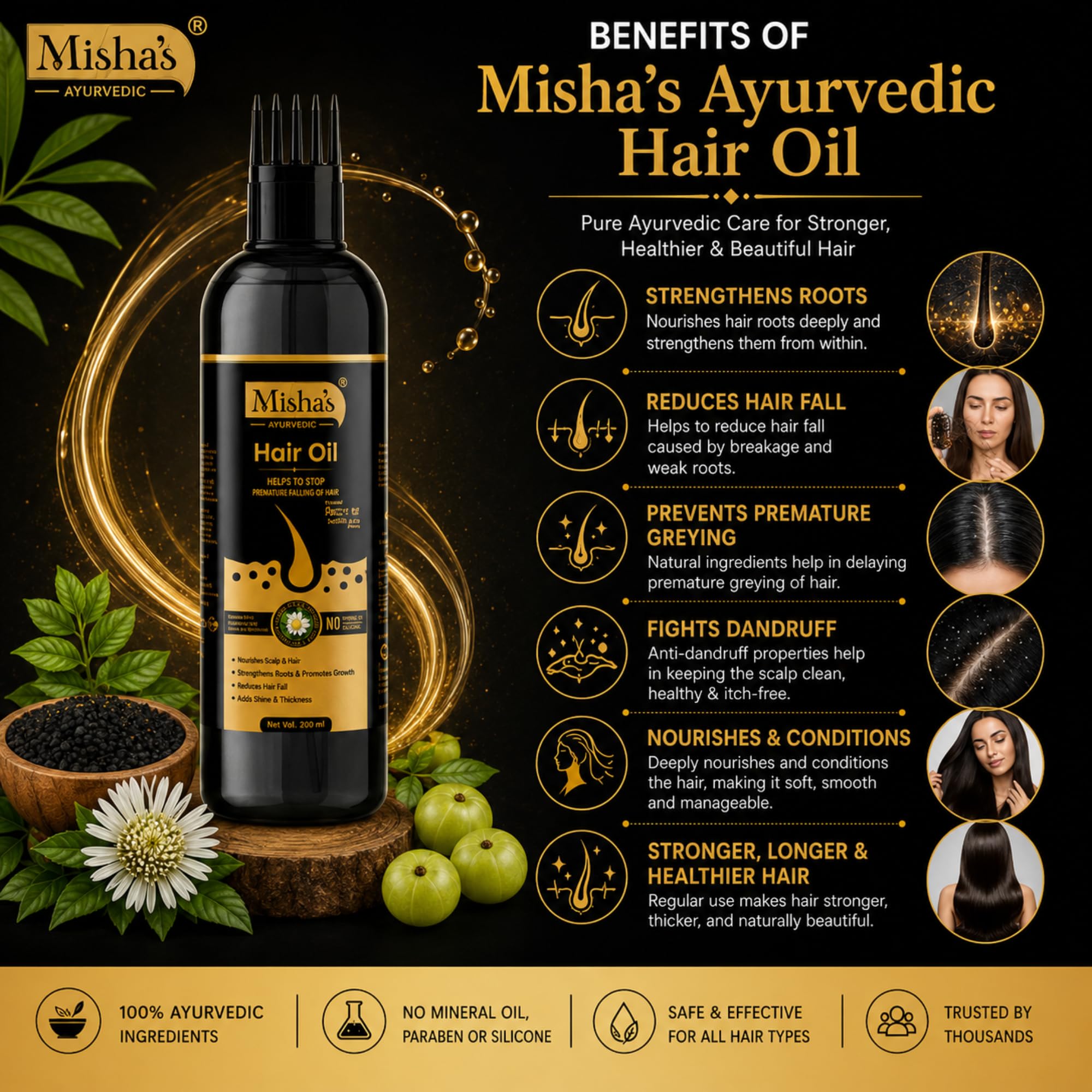 Misha Ayurvedic Hair Oil for Hair Growth & Hair Fall Control with Bhringraj, Amla and Shikakai | Natural Herbal Hair Oil | For Men & Women | 100ml Pack of 1 4