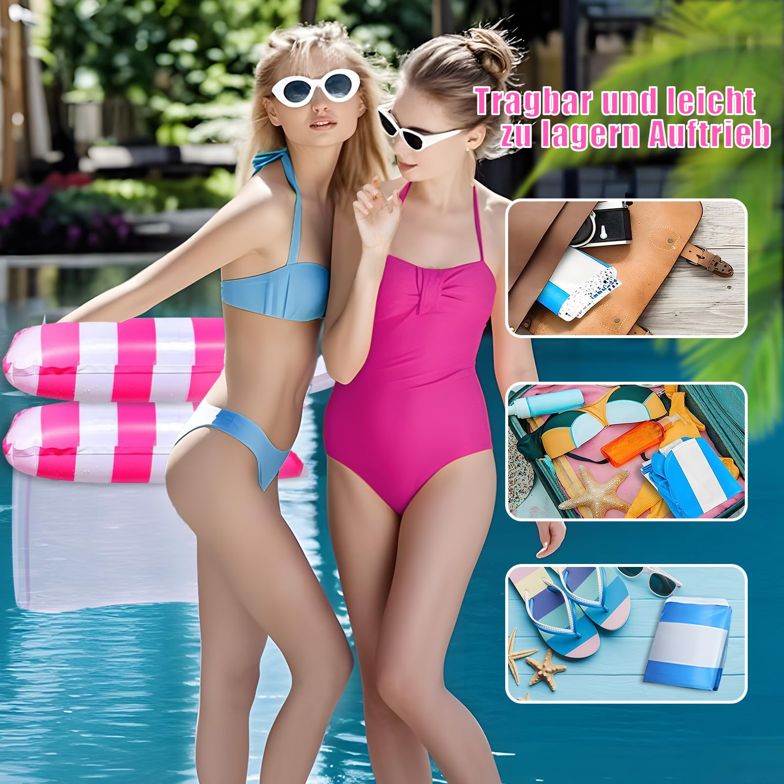 Morofme Wasser Hängematte 2 Stück, Pool Sitz Hängematte mit 1 Luftpump, 4 in 1 Mehrzweck Luftmatratze Float, Tragbar Aufblasbarer Sessel, Wasser Schwimmmatte Luftmatratze für Erwachsene Pool Zubehör