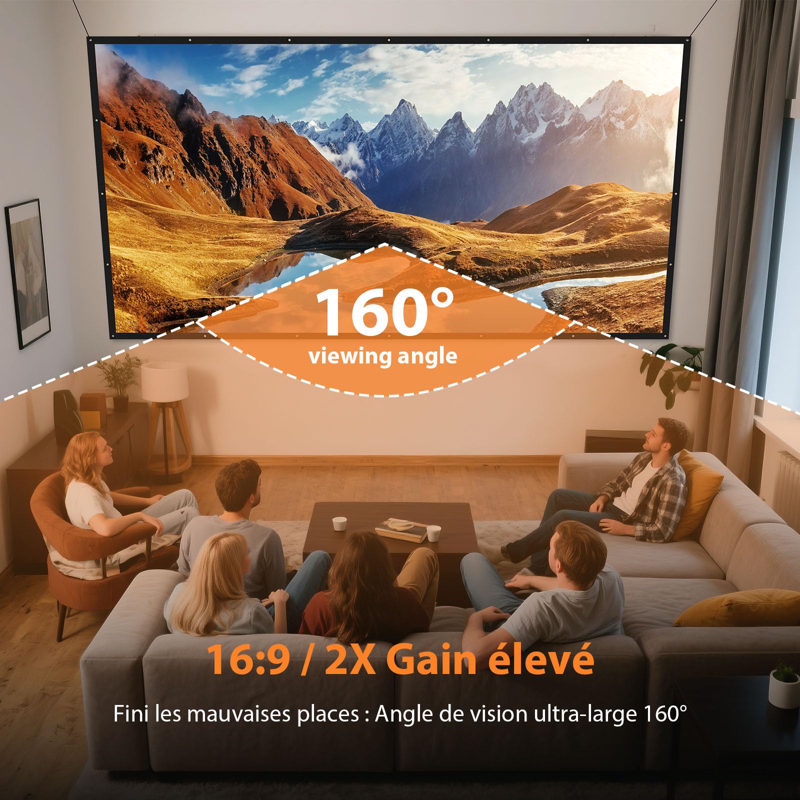VOOPVOR Écran de Projection 150" Pliable Portable 16:9 Noir Opaque Lavable sans Plis