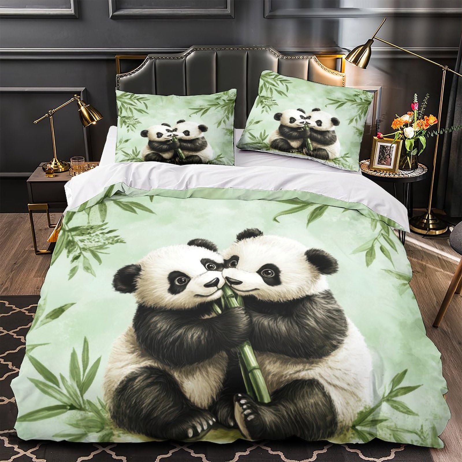 Housse de couette 135x200 panda imprimé 3D microfibre pour lit 1 personne