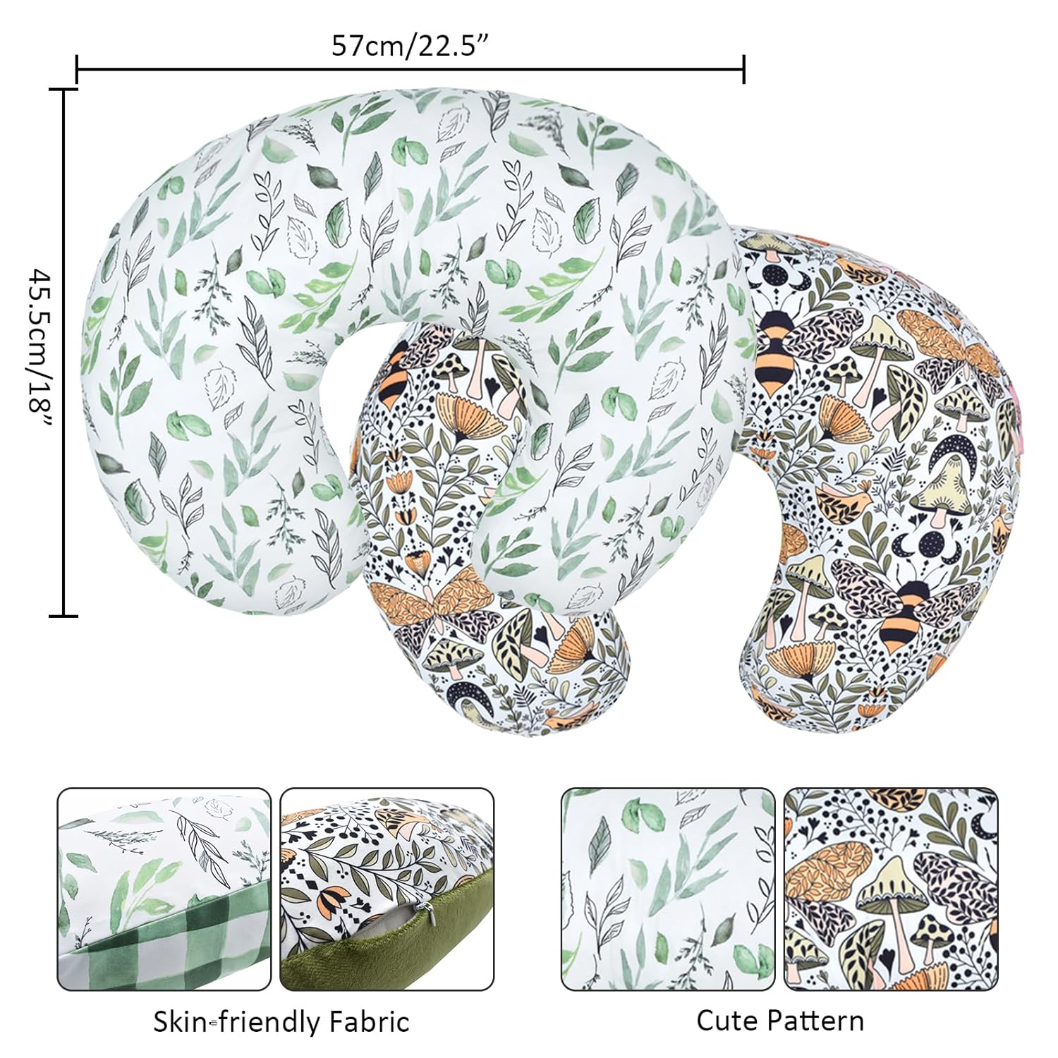 2 Pack Baby Nursing Pillow Cover Newborn U-Shaped Breastfeeding Pillowcase Cushion Cover Stretchy Replaceable Forest&Floral Pillow Cover Slipcover 22.5x21 - Image 5