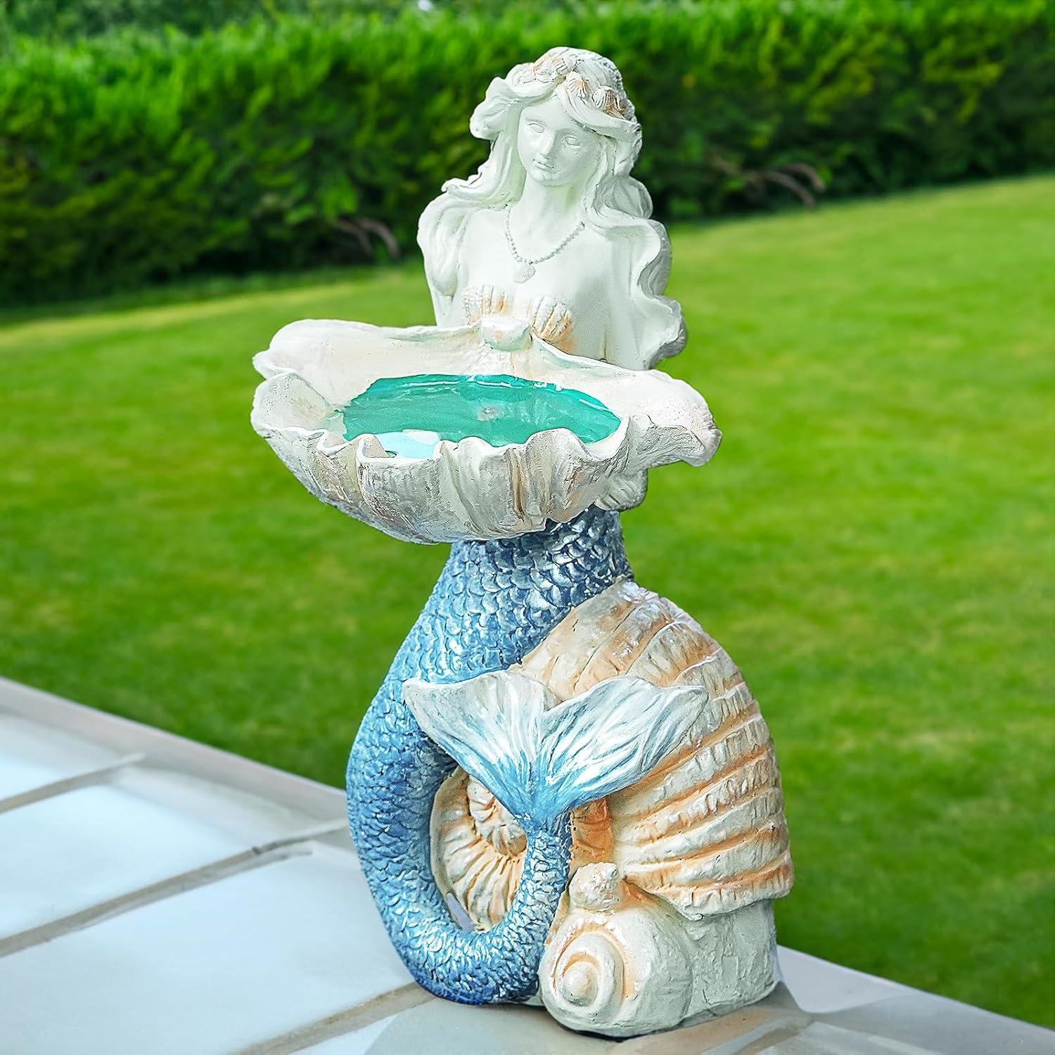 12" Mermaid Garden Lighting Statue Art, Solar Night Light, Yard Sculpture, Outdoor Lawn Solar Decor, Powered Statue, Landscape Path Light Ornament Figurine, Vivid Mermaid Lamp