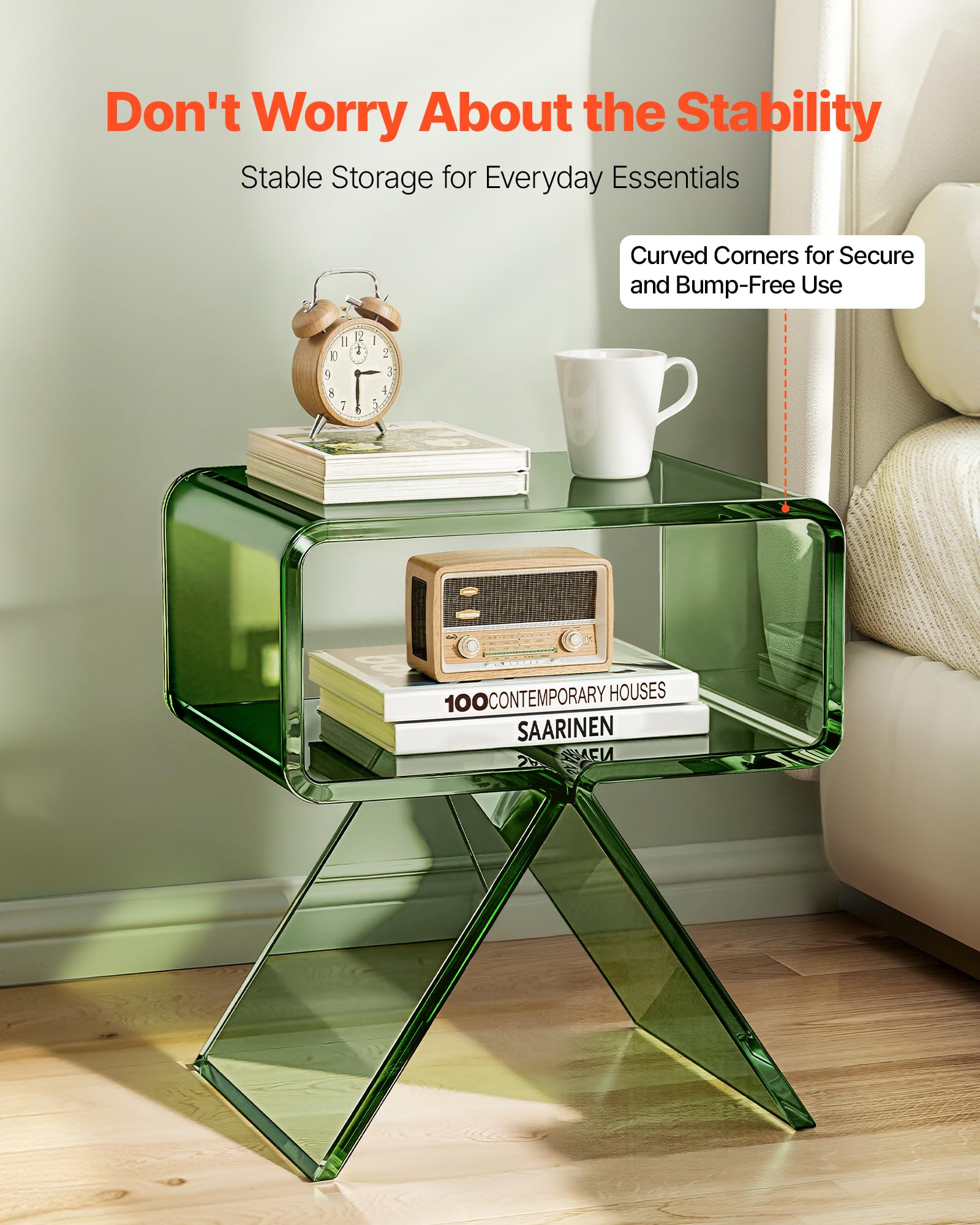 VEVOR Tavolino in Acrilico con Ripiano, Tavolo da Caffè per Soggiorno, Camera da Letto, Decorazione per la Casa, 30 x 39,1 x 43 cm, Moderno Tavolino da Divano Rettangolare in Acrilico, Verde