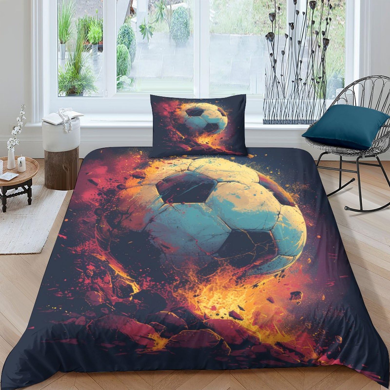 Housse de couette football 3D en microfibre 135x200 cm avec taies