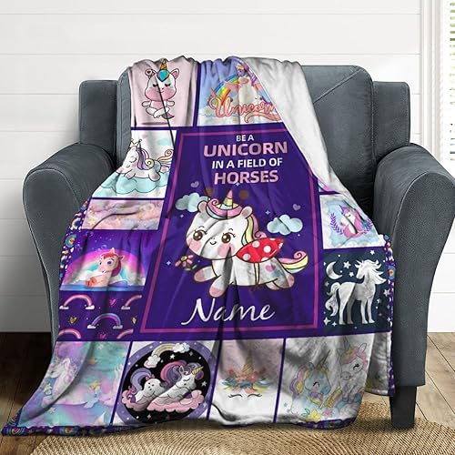 Miniatura 138 de Artsadd Personalized Baby Blanket for Boys Girls with Name, Custom Baby Name Blanket with Unicorn Pattern Customized Name Receiving Swaddle Throw