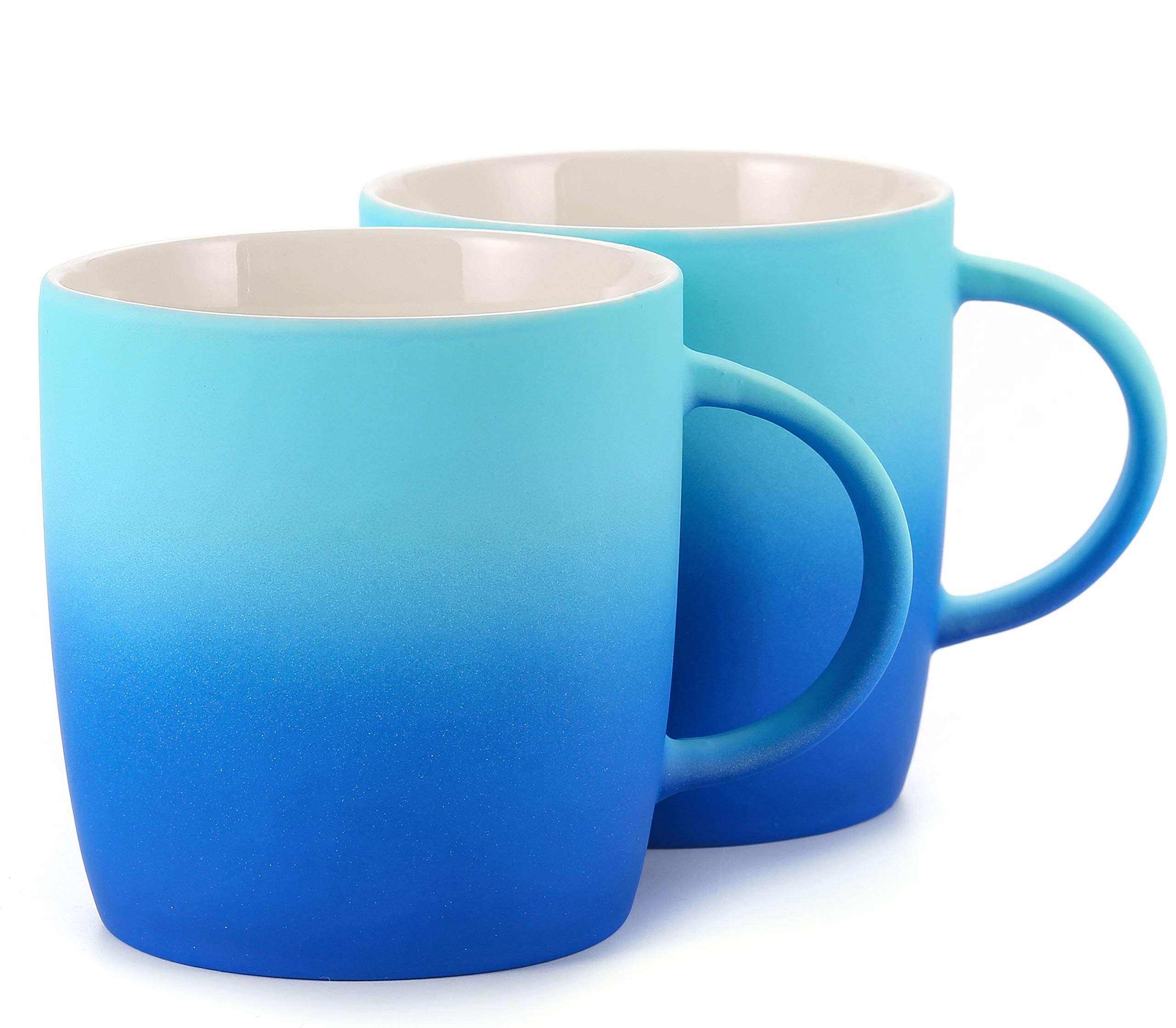 BEGONDIS Set of 2 Blue Coffee Mugs, Ceramic Gradient Ombré Color Elegant Matte Tea Cup, Gift for Family and Friend 11.5oz