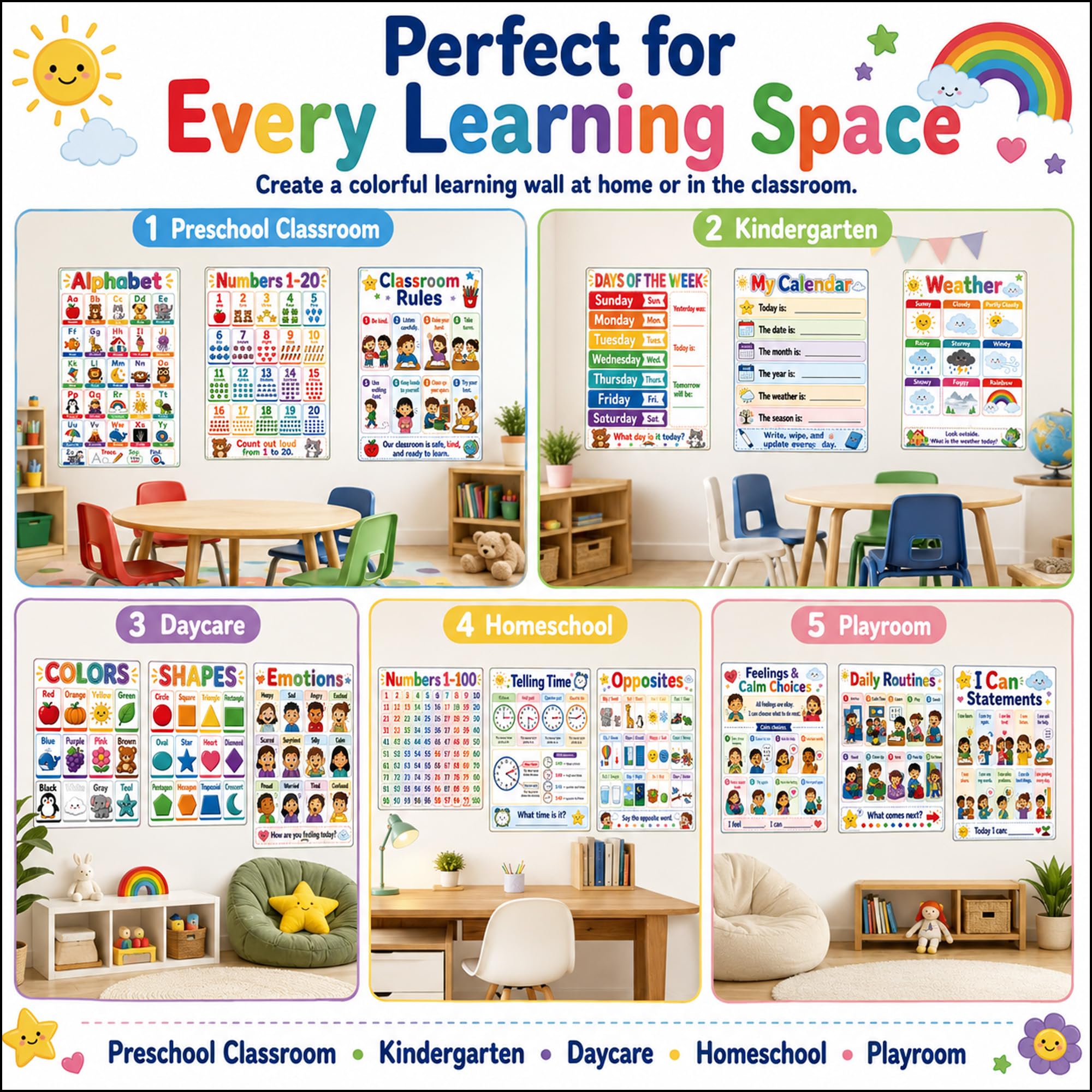 Surligneus Lernposter für Kleinkinder, 18 Poster für Klassenzimmer, Must Haves