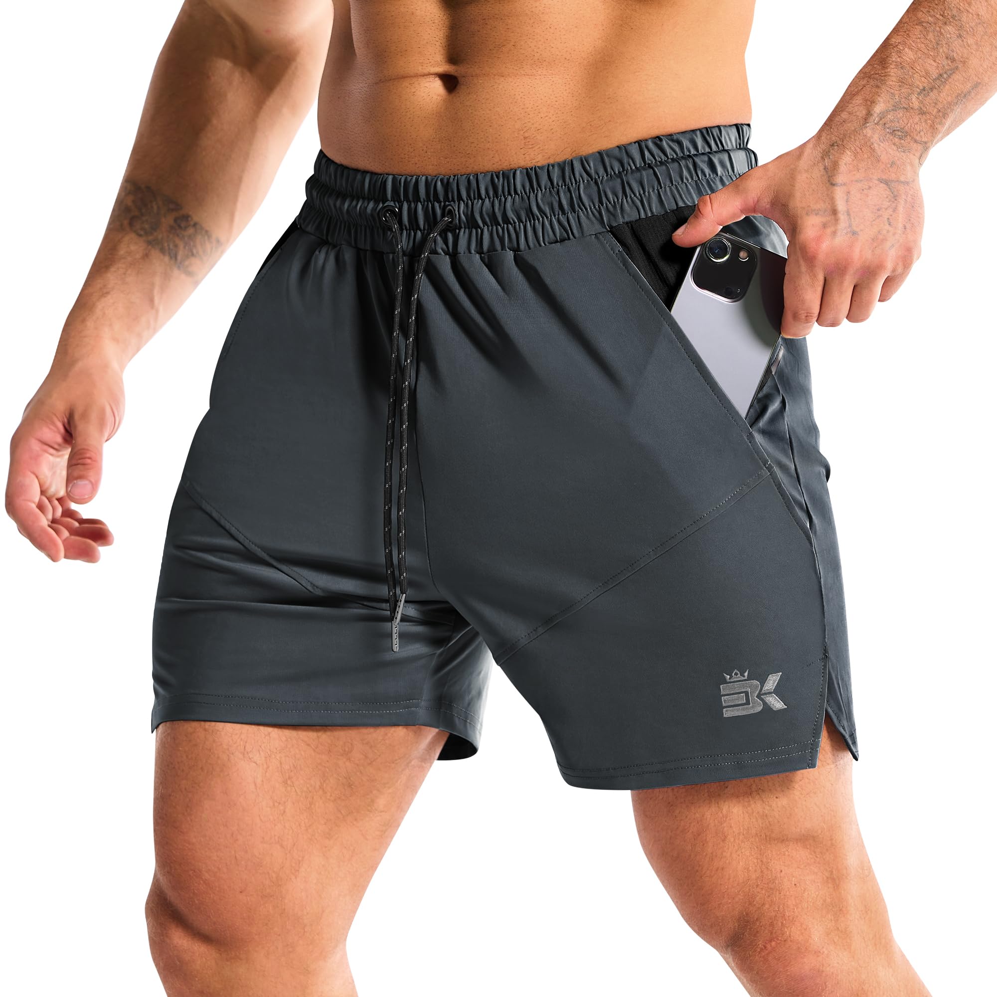 BROKIG Mens LightArmor Gym Shorts with Pocket Fitted Quick Dry 5 Inch Inseam Athletic Shorts for Workout Exercise