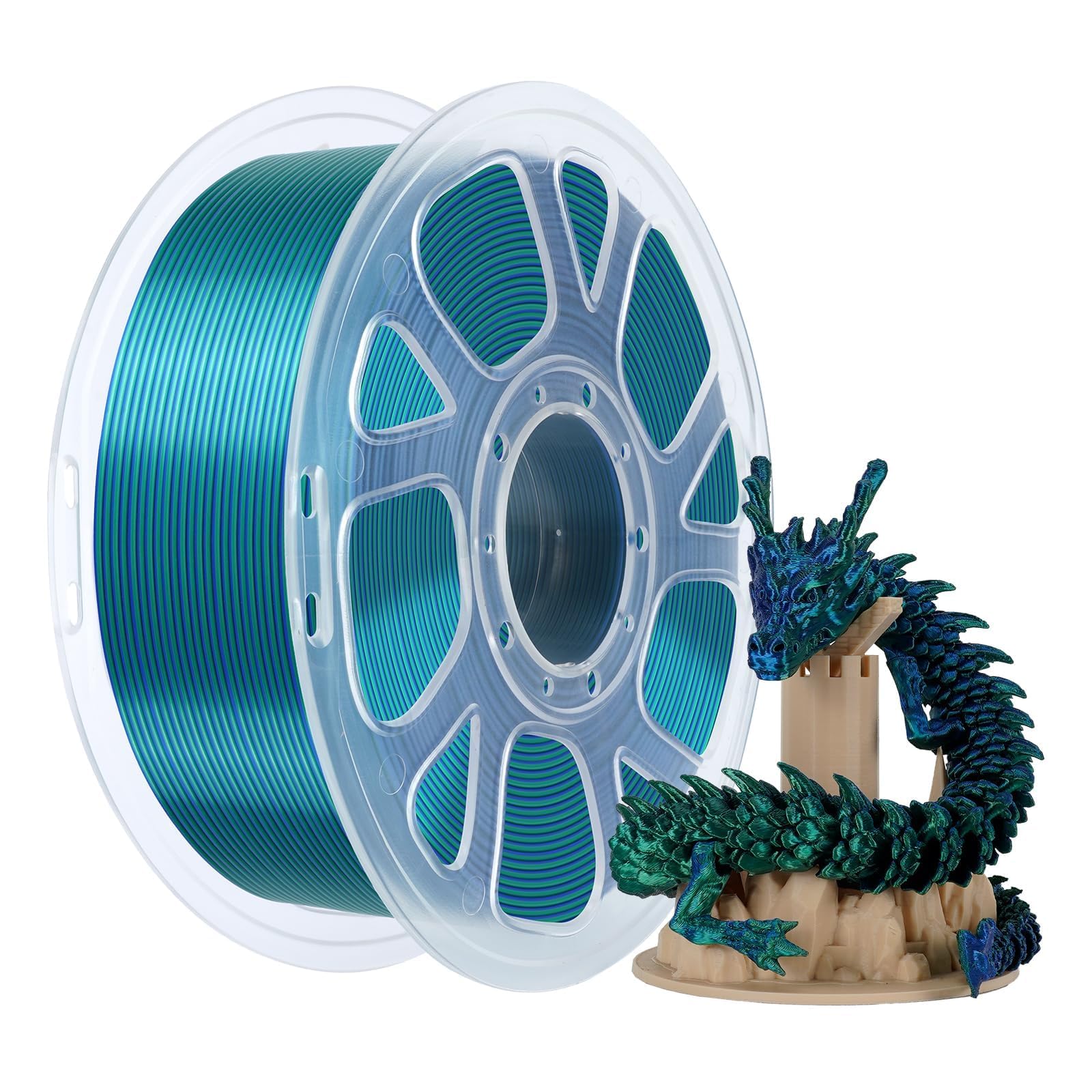 Kingroon Dual Color 1.75 mm Silk Blue Green PLA Filament, Fit Most FDM 3D Printers, Dimensional Accuracy +/- 0.03 mm, 1kg Spool(2.2lbs), 3D Printer Silk PLA Shiny Filament-(Blue Green)