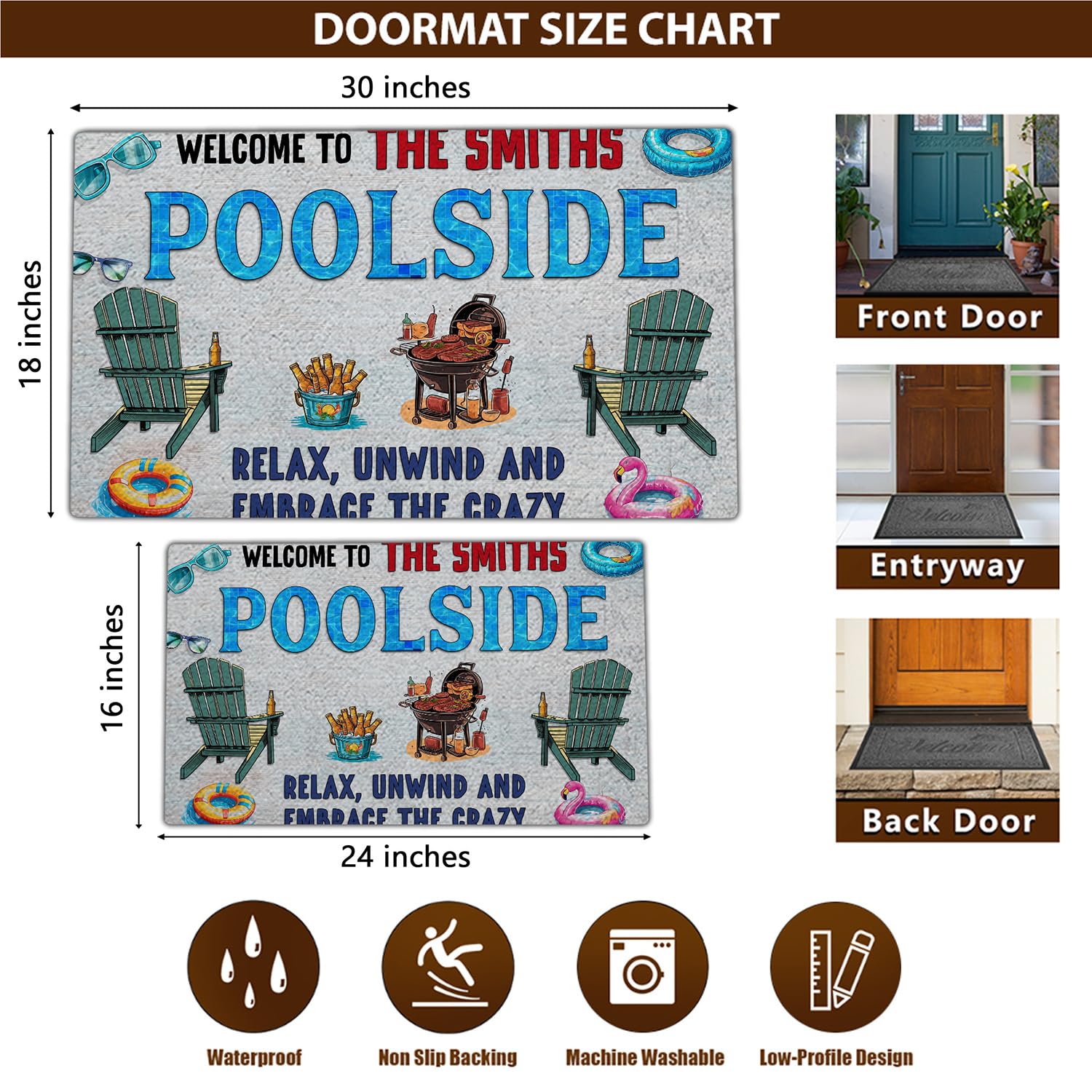 THUYPT Personalized Pool Doormat, Pool Rug with Pool Rules Pattern, Poolside Decorations Pool Accessories, Pool Patio Decor Summer Themed Outdoor/Indoor (06)