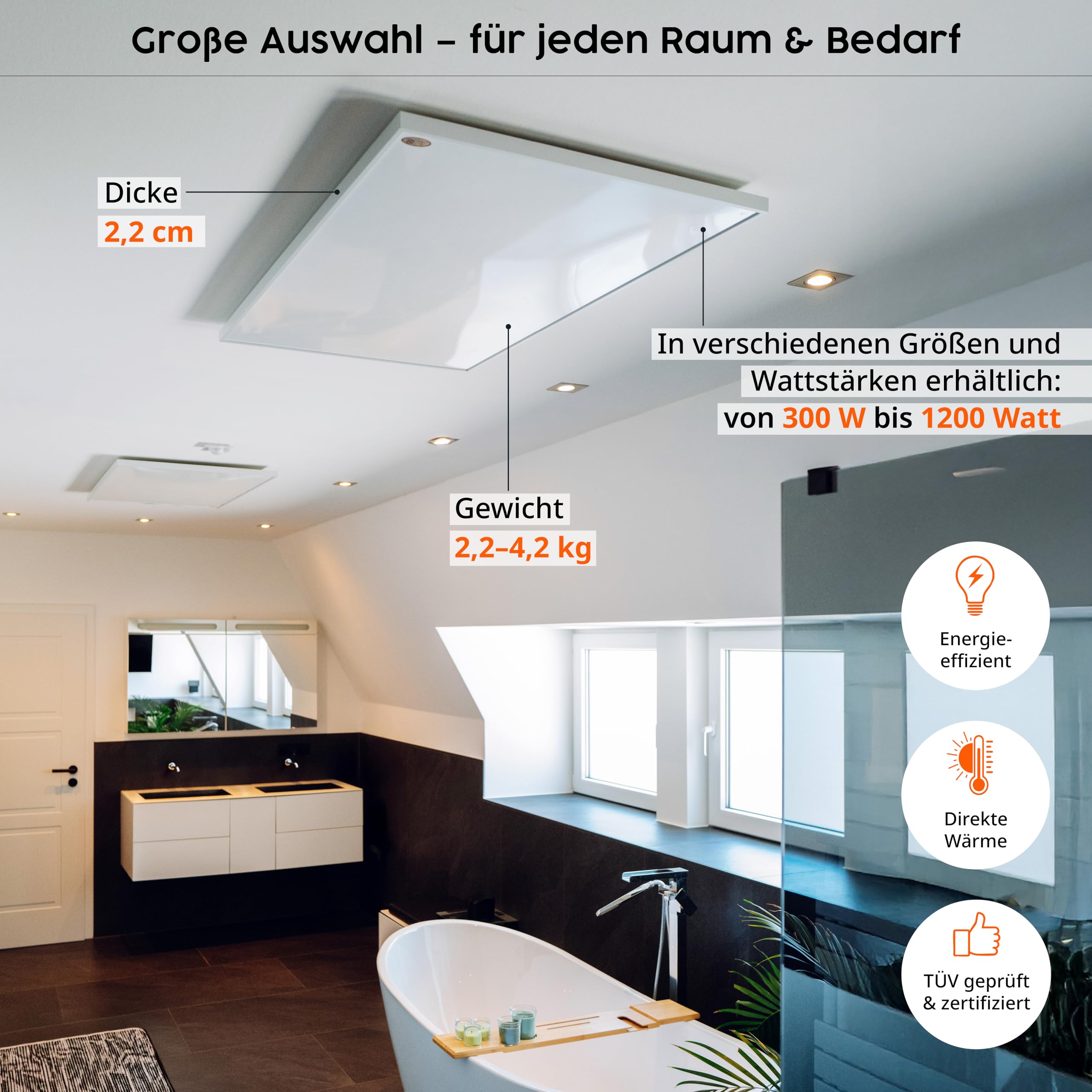 Könighaus Infrarot Deckenheizung - 450 Watt - ohne Thermostat - elektrische Deckenheizung für bestehende Steuerungssysteme - TÜV/GS, Überhitzungsschutz & 5 Jahre Garantie