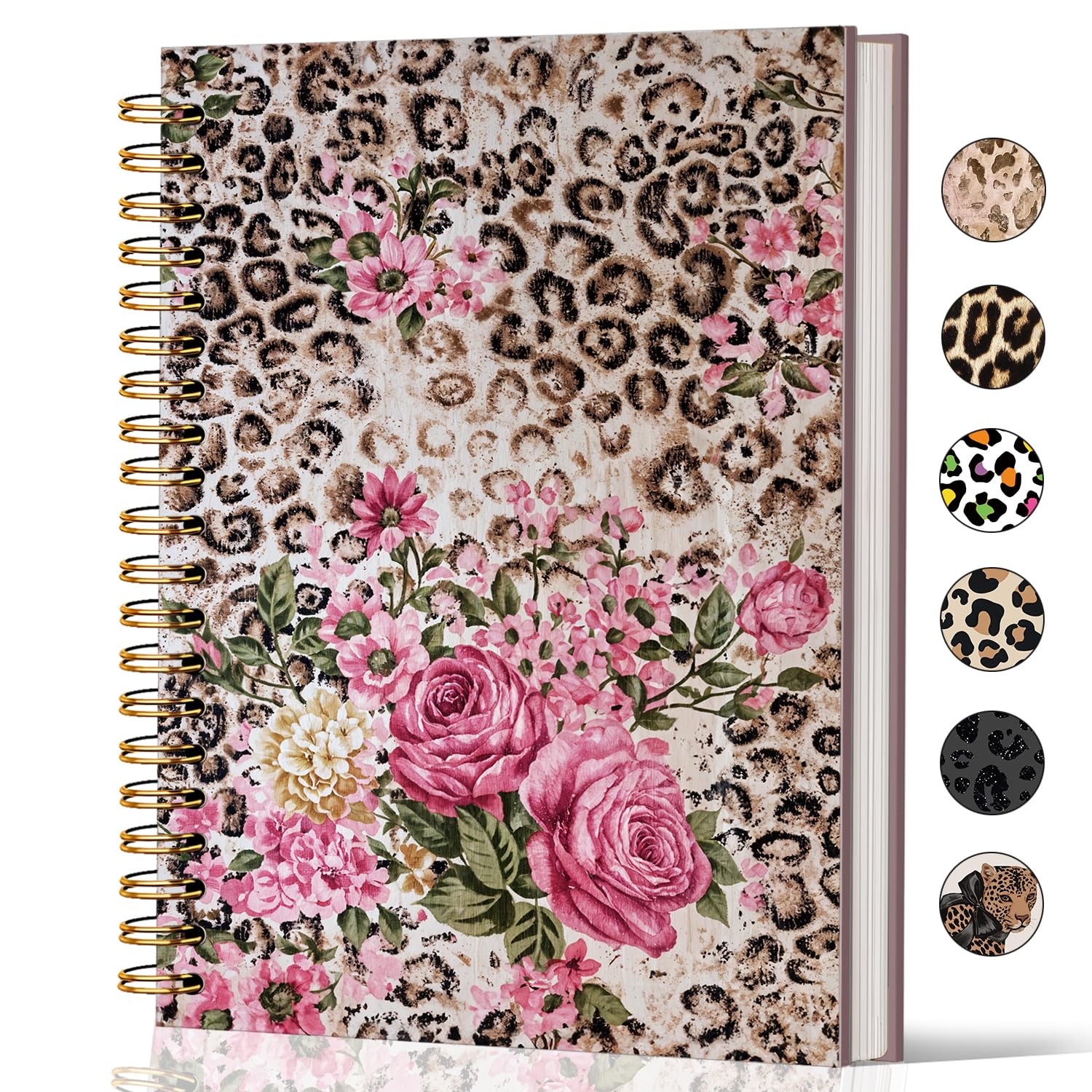Lacama Leopard Print Gifts for Women, Cheetah Print Gifts Notebook Journal, Pink Floral Hardcover Spiral Notebook, School Office Supplies 160 Pages