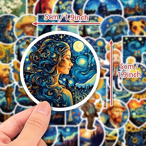 Miniatura 3 de Yoksas 50 calcomanías artísticas pequeñas de Van Gogh Starry Night  Vinilo impermeable estética, girasoles, pintura al óleo para botellas de agua,
