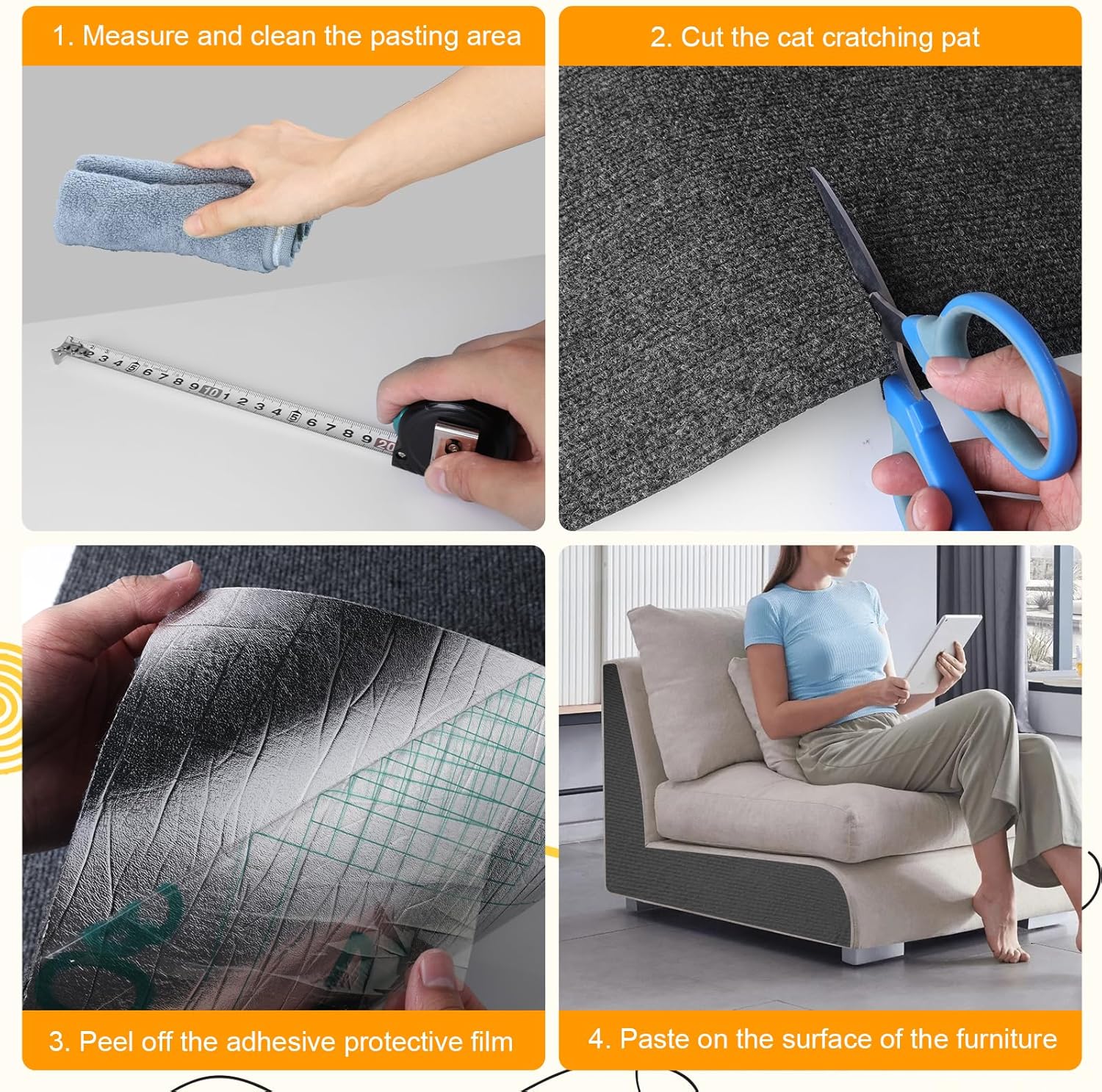 Cat Scratching Mat Self-Adhesive, 157.5'' x 15.8'' Trimmable Cat Scratch Pads Furniture Protector, DIY Climbing Cats Scratching Carpet for Couch, Door Frame or Wall Corner Protector (Dark Gray)