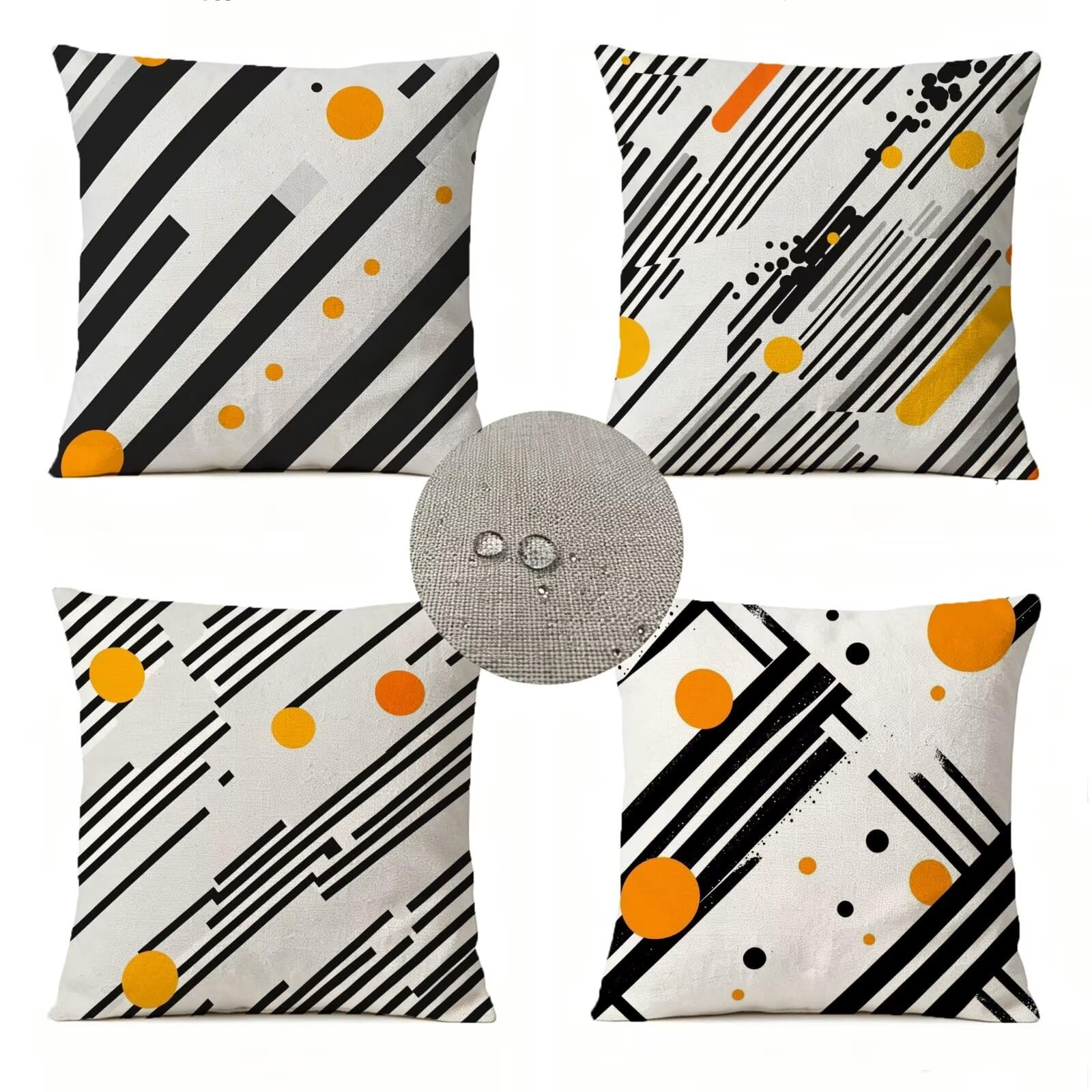 Juego de 4 Fundas Cojín 45x45 En Blanco Y Negro Lino GJ-93